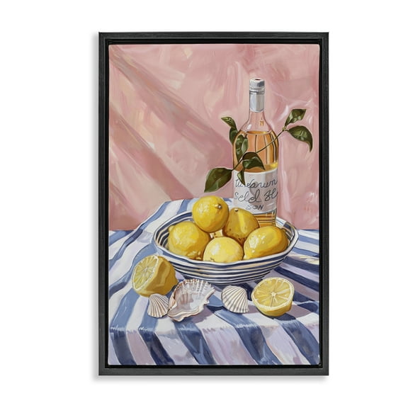 Stupell Industries Summer Fruit & Wine Food & Beverage Painting Black Floater Framed Canvas Art Print Wall Art, 17 x 25