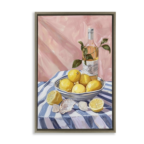 Stupell Industries Summer Fruit & Wine Food & Beverage Painting Brown Floater Framed Canvas Art Print Wall Art, 17 x 25