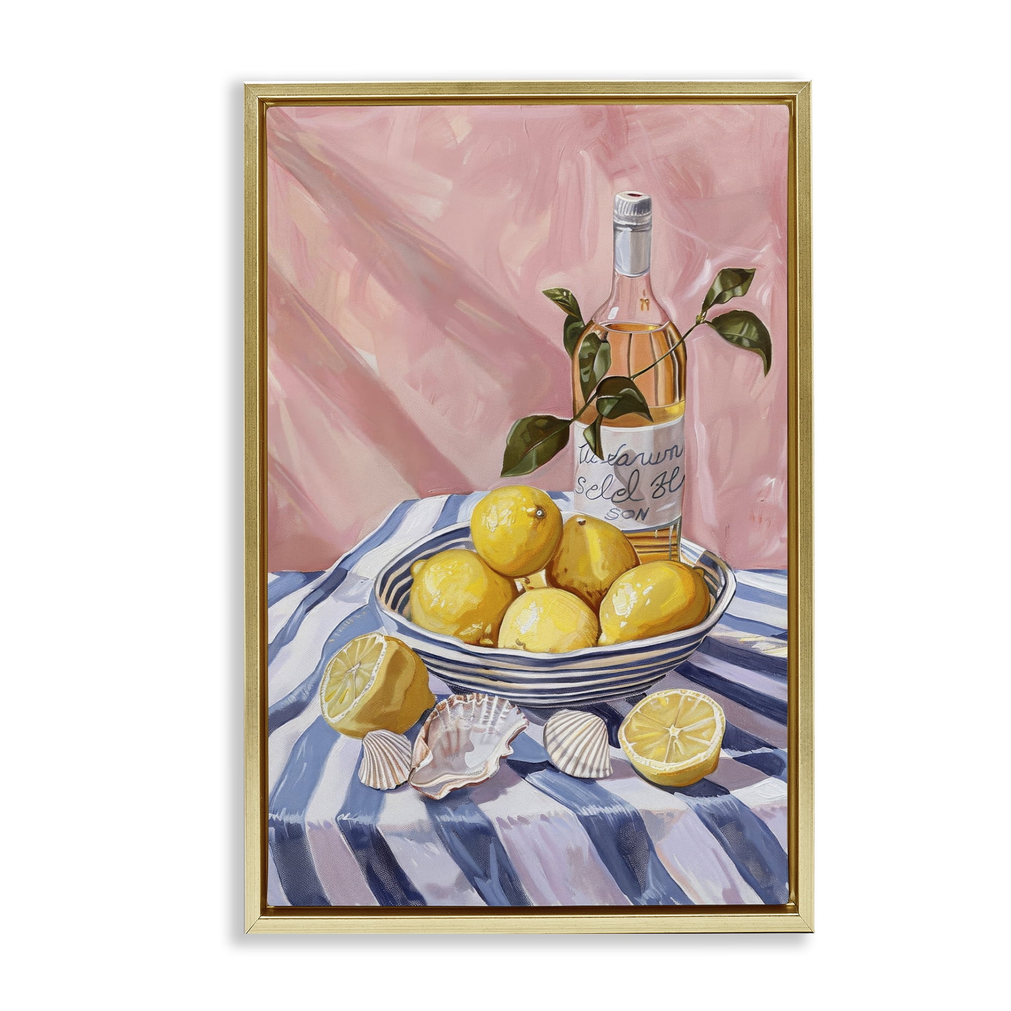Stupell Industries Summer Fruit & Wine Food & Beverage Painting Gold Floater Framed Canvas Art Print Wall Art, 21 x 31