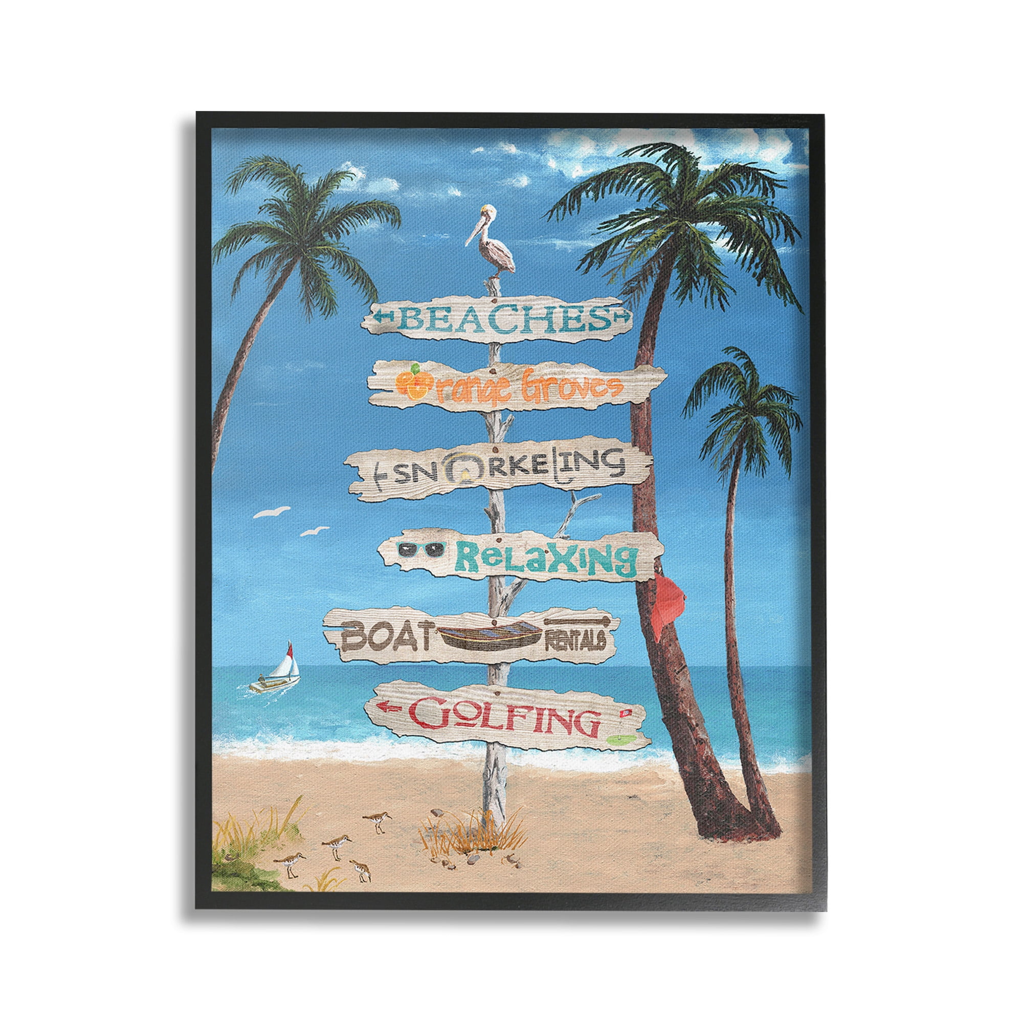 Stupell Industries Summer Fun Activities Landscape Painting Black Framed Art Print Wall Art, 16 x 20