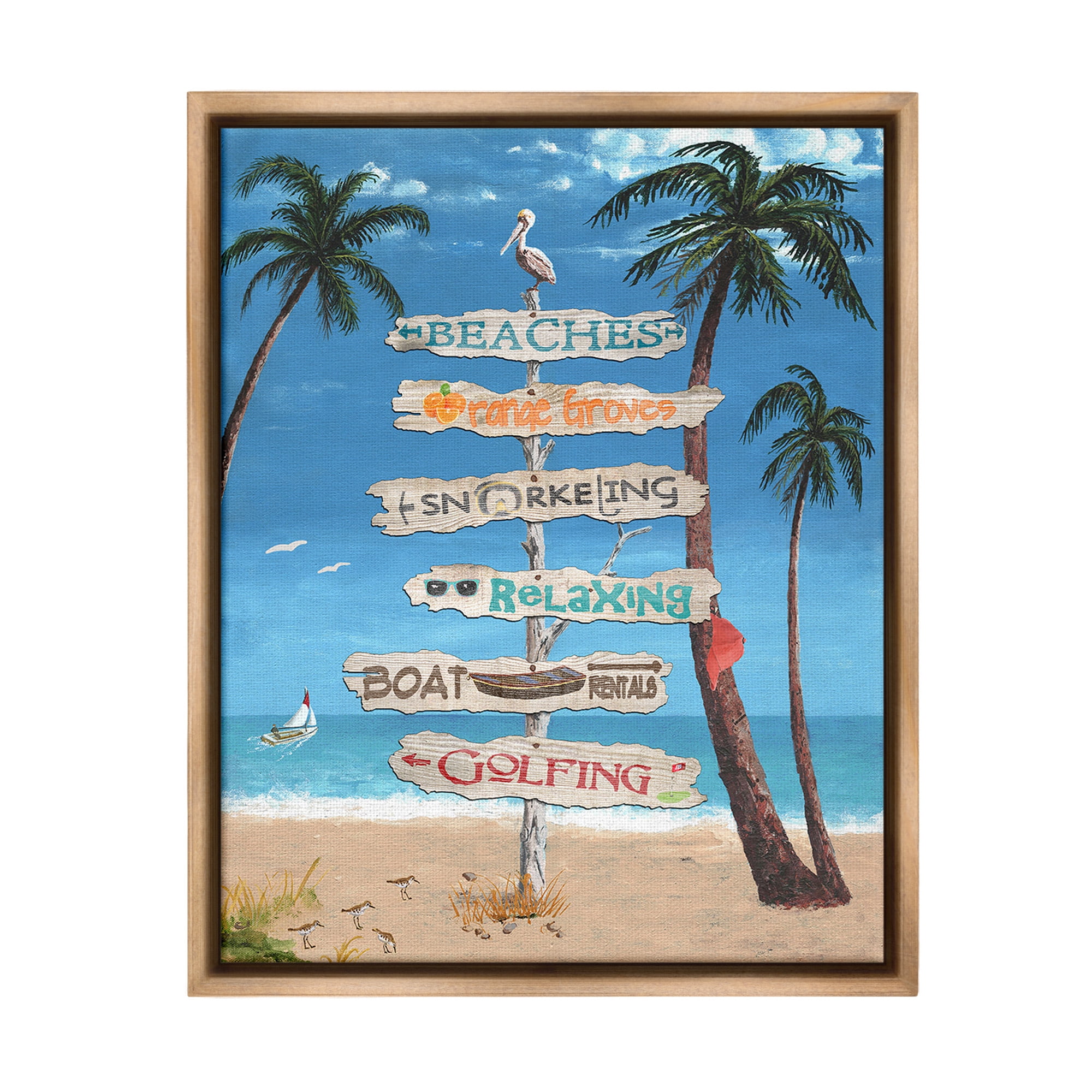 Stupell Industries Summer Fun Activities Landscape Painting Brown Floater Framed Canvas Art Print Wall Art, 25 x 31