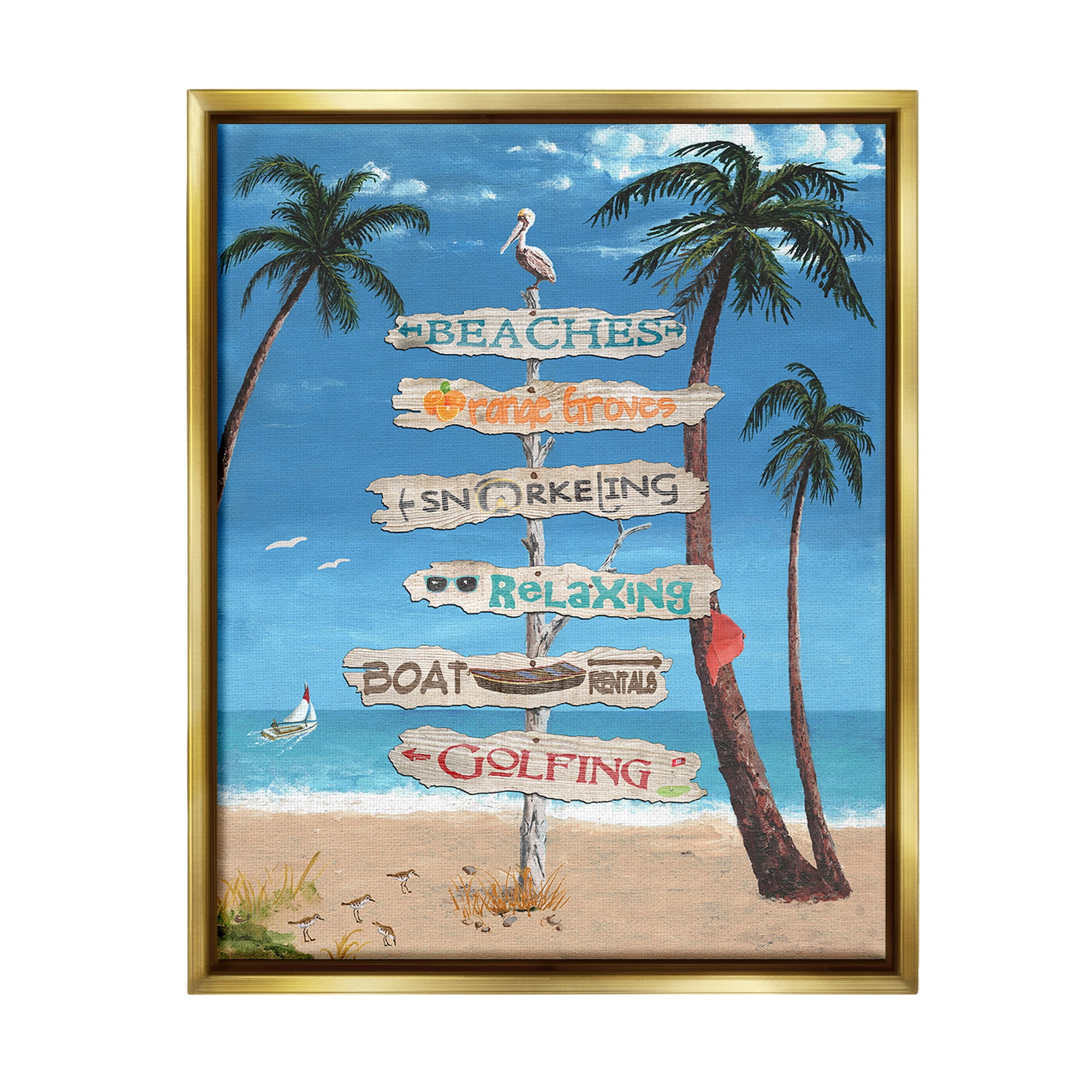 Stupell Industries Summer Fun Activities Landscape Painting Gold Floater Framed Canvas Art Print Wall Art, 25 x 31
