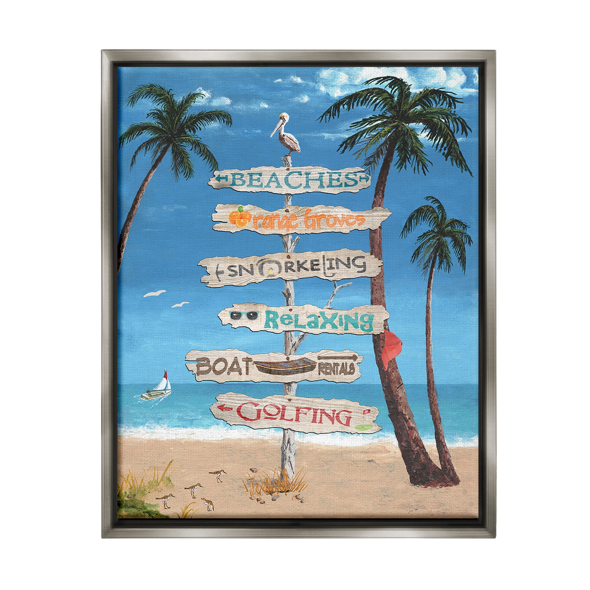 Stupell Industries Summer Fun Activities Landscape Painting Gray Floater Framed Canvas Art Print Wall Art, 17 x 21