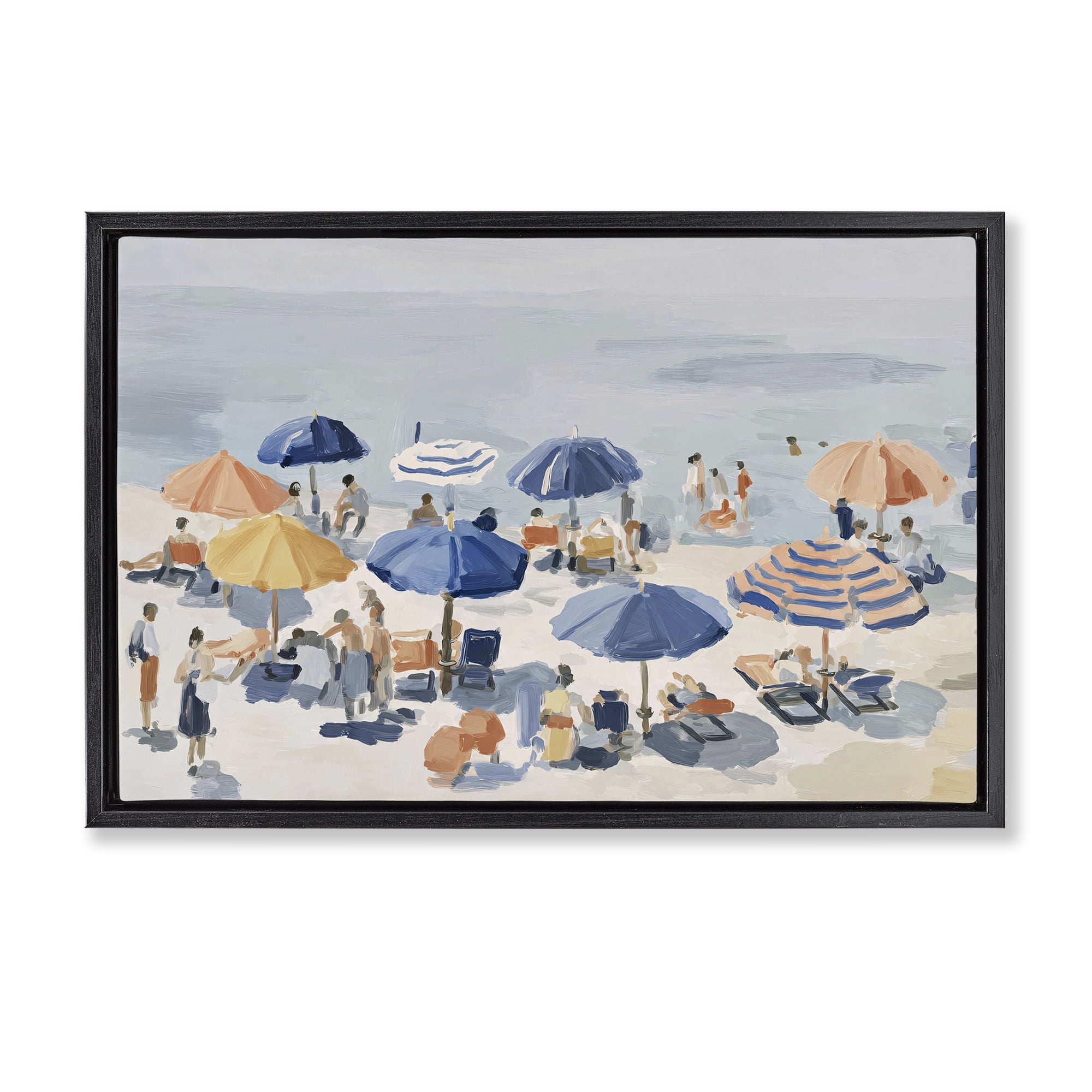 Stupell Industries Summer Fun Beach Crowd Black Framed Floater Canvas Wall Art, design by Jacky Ngan