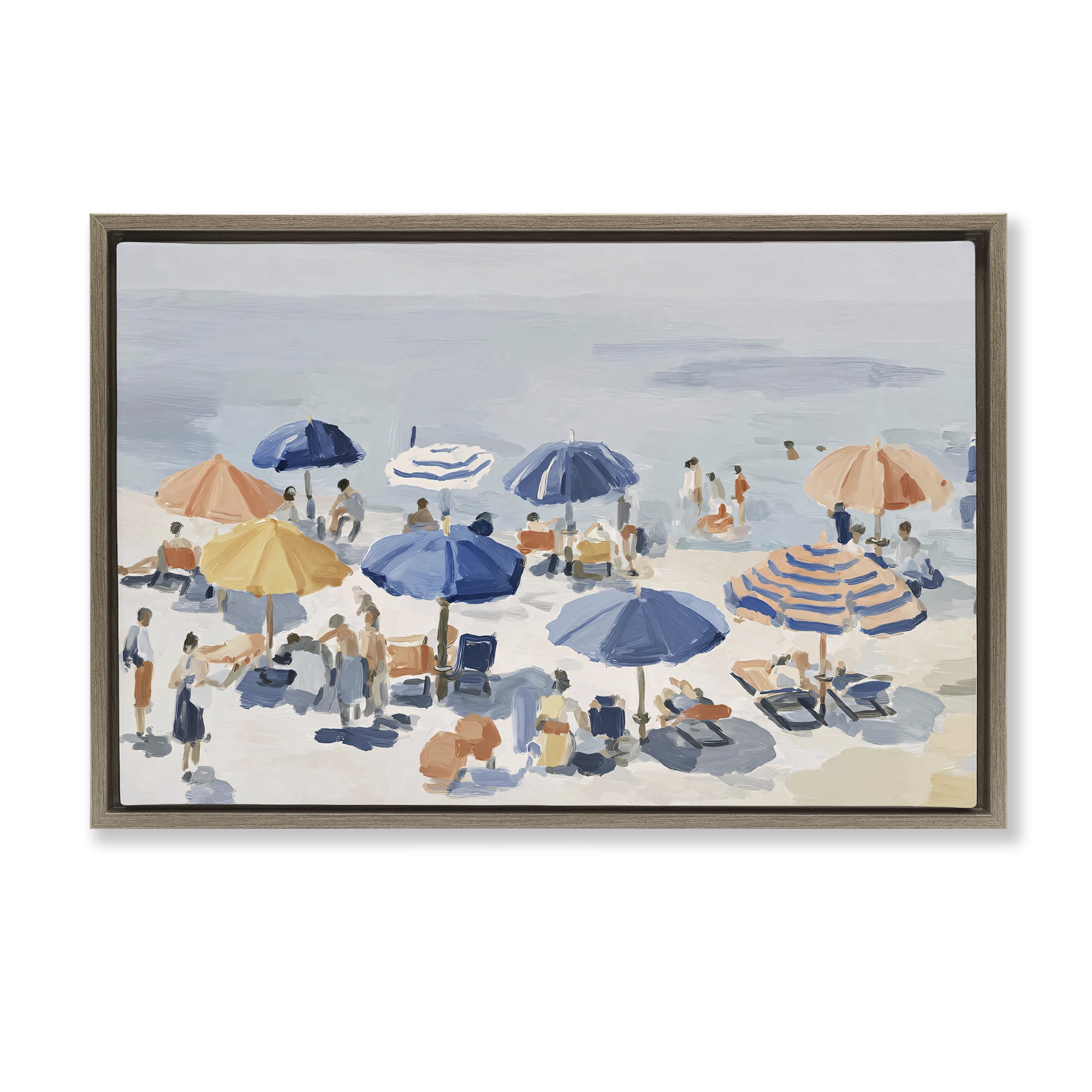 Stupell Industries Summer Fun Beach Crowd Brown Framed Floater Canvas Wall Art, design by Jacky Ngan