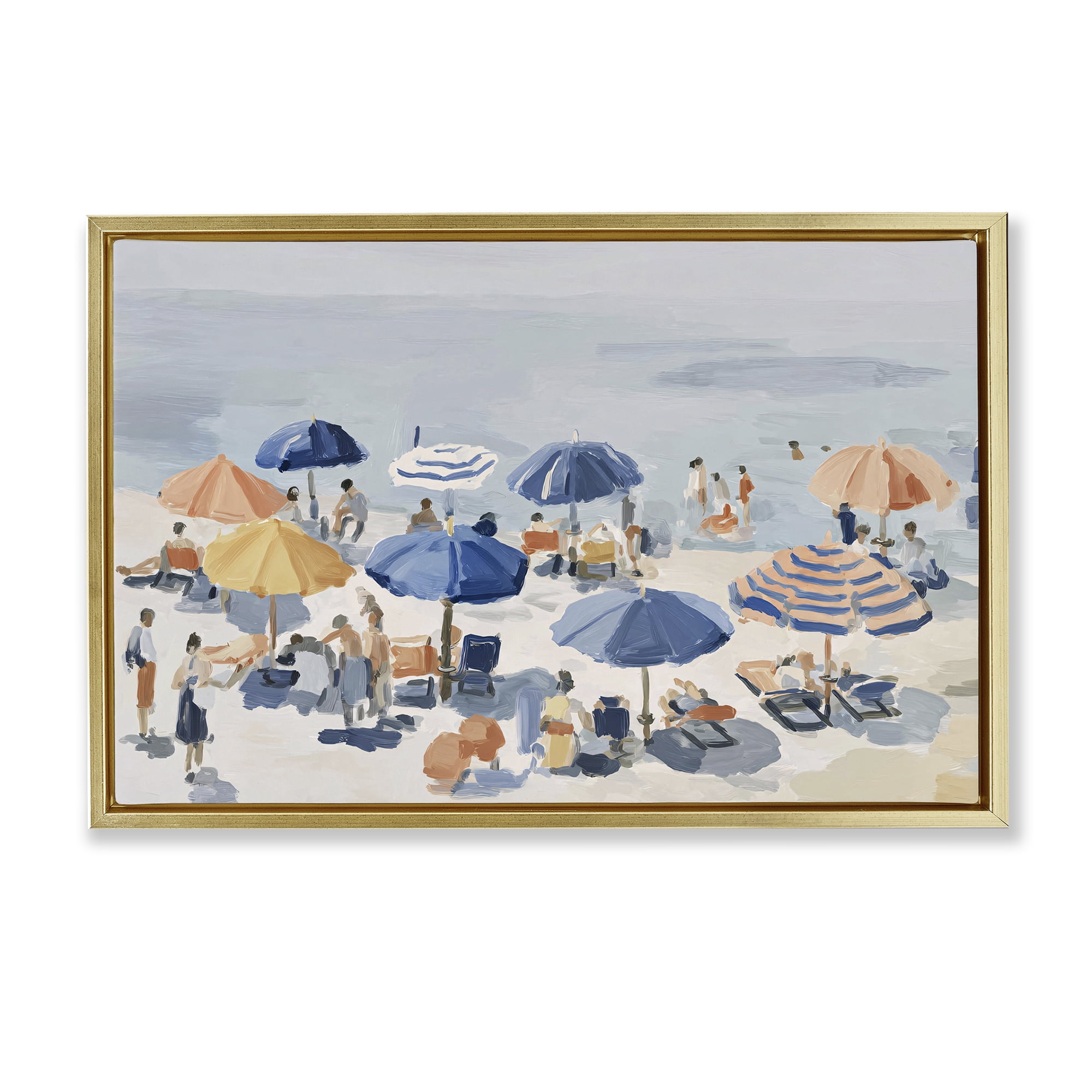 Stupell Industries Summer Fun Beach Crowd Gold Framed Floater Canvas Wall Art, design by Jacky Ngan