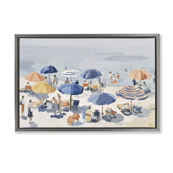 Stupell Industries Contemporary Summer Fun Beach Crowd Gray Floating Frame Canvas Art, 31 x 21, by Jacky Ngan