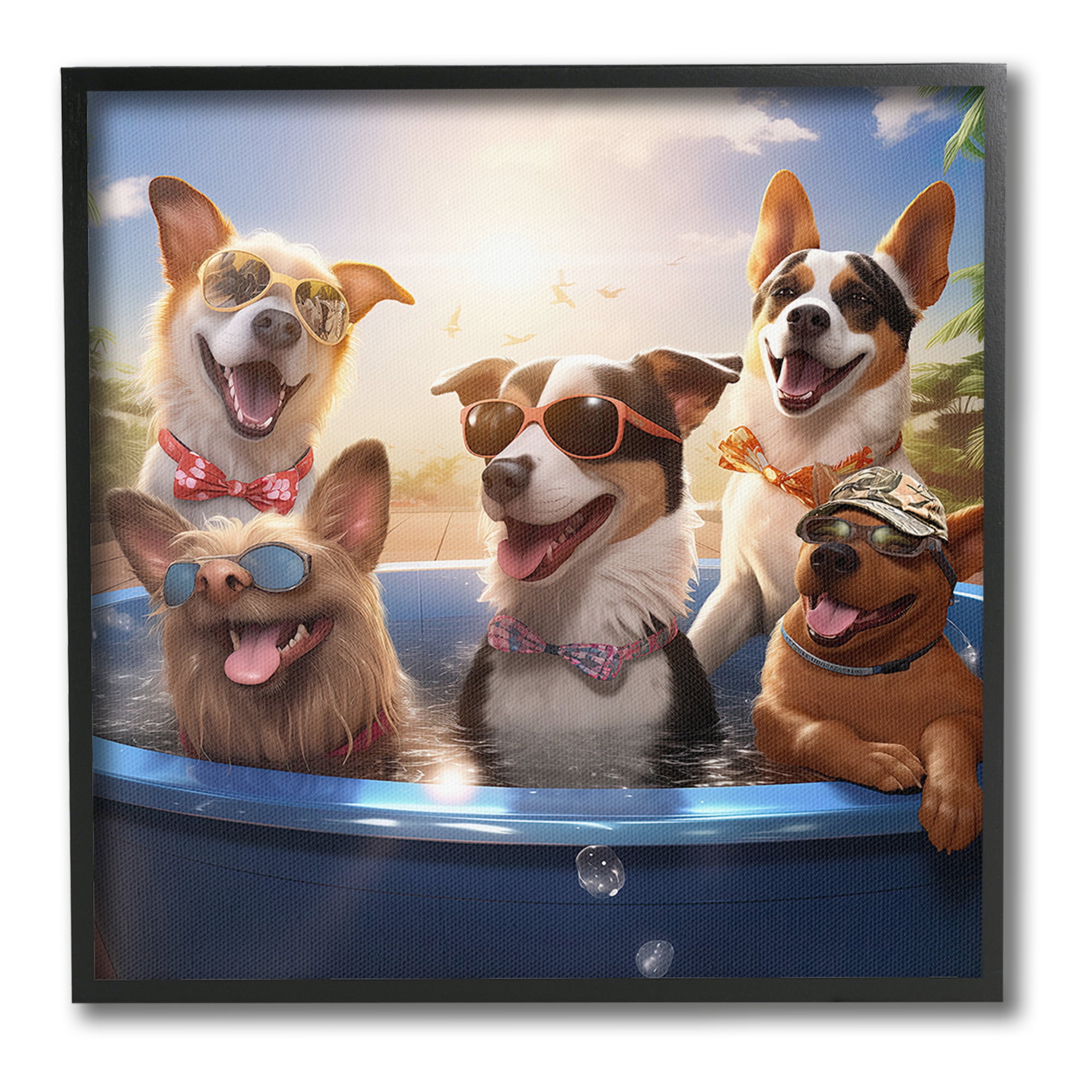 Stupell Industries Summer Fun Dogs Animals & Insects Painting Black Framed Art Print Wall Art, 17 x 17