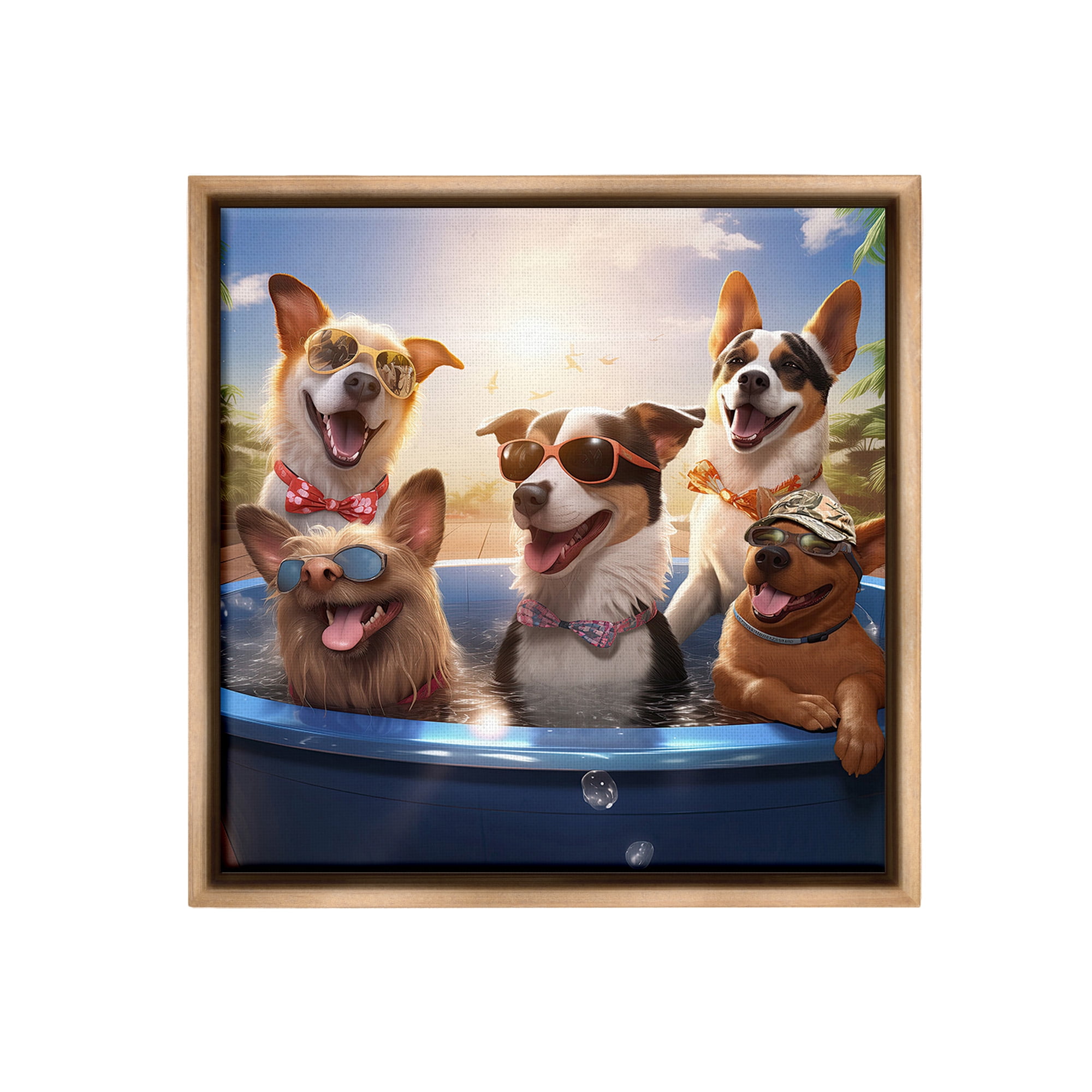 Stupell Industries Summer Fun Dogs Animals & Insects Painting Brown Floater Framed Canvas Art Print Wall Art, 25 x 25