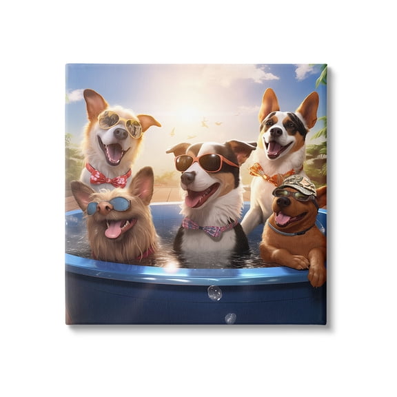 Stupell Industries Summer Fun Dogs Animals & Insects Painting Gallery Wrapped Canvas Art Print Wall Art, 17 x 17
