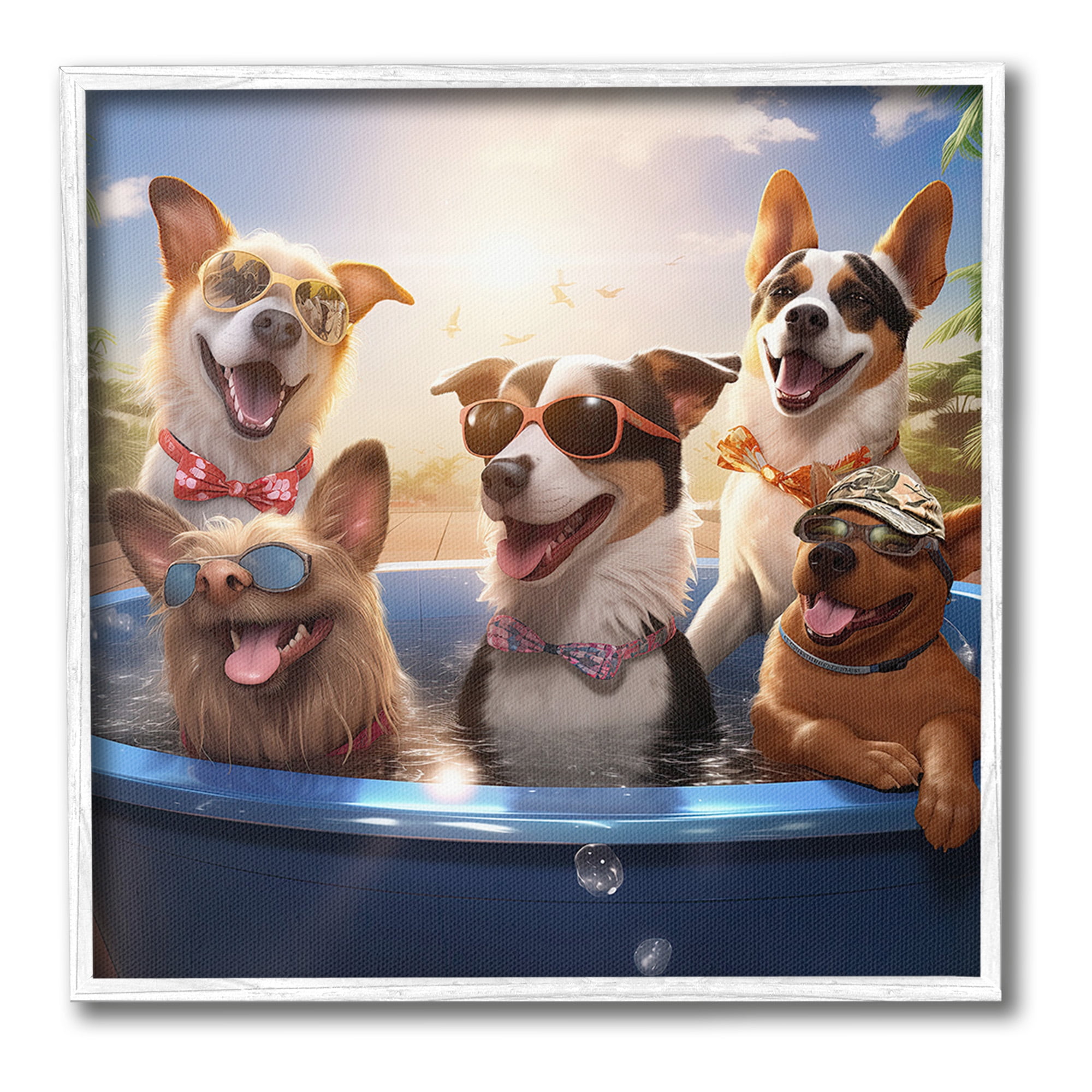 Stupell Industries Summer Fun Dogs Animals & Insects Painting White Framed Art Print Wall Art, 12 x 12