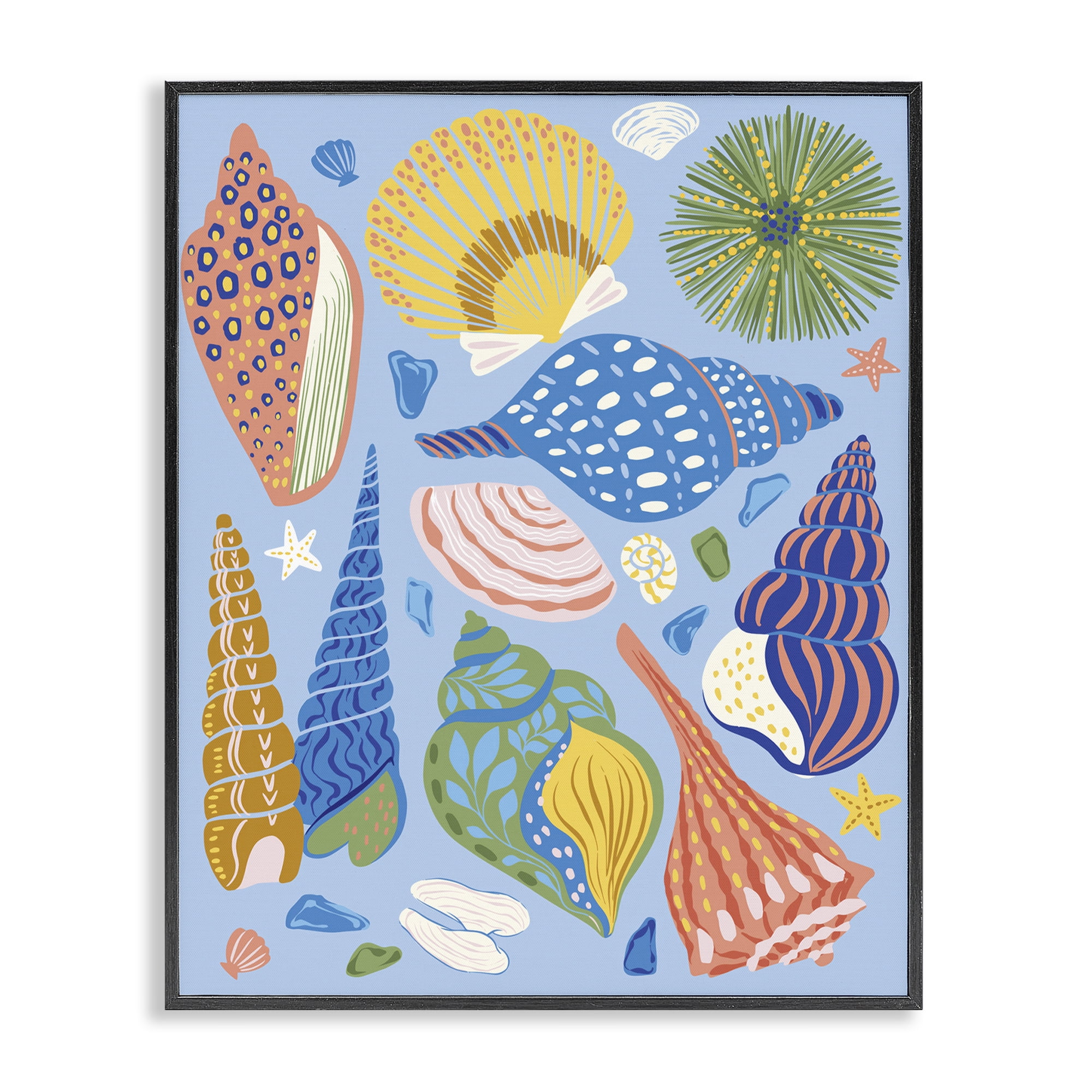 Stupell Industries Summer Fun Seashells Nautical & Beach Painting Black Framed Art Print Wall Art, 11 x 14