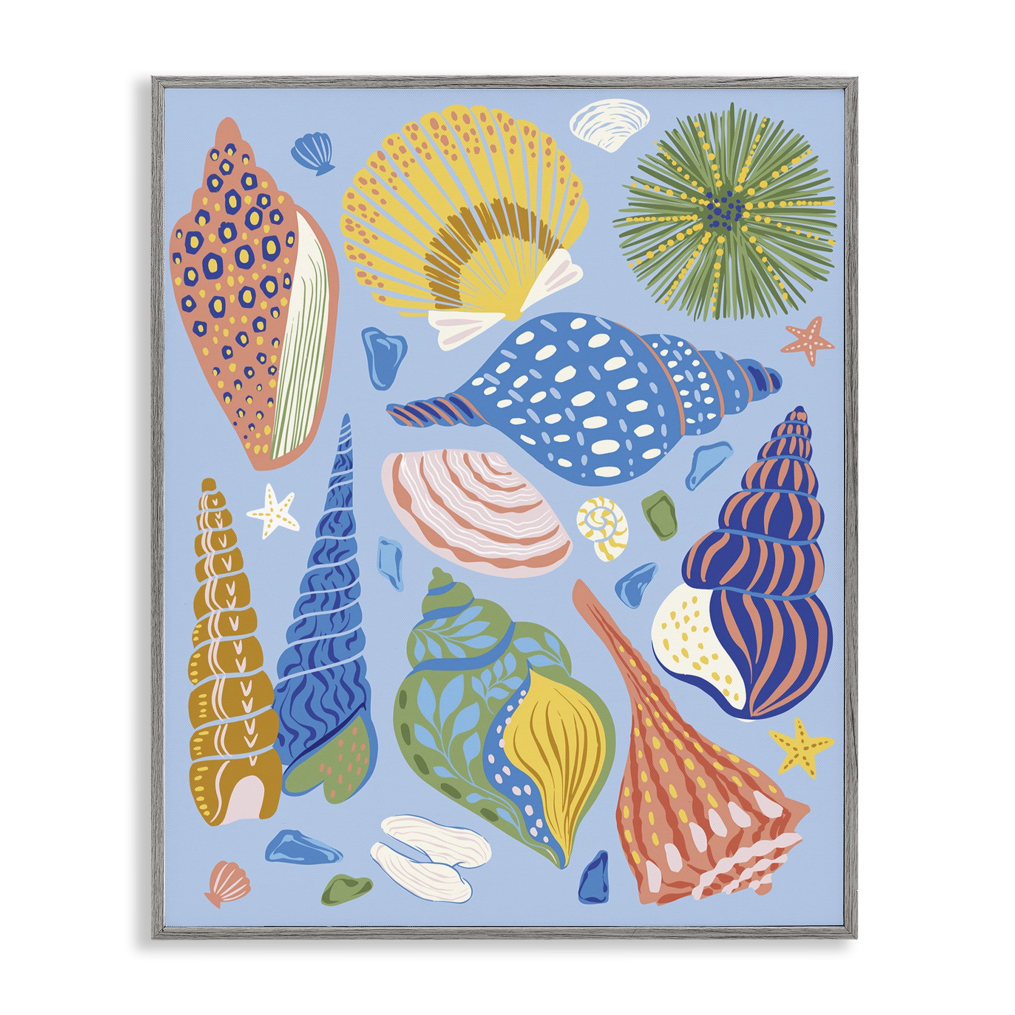 Stupell Industries Summer Fun Seashells Nautical & Beach Painting Gray Framed Art Print Wall Art, 16 x 20