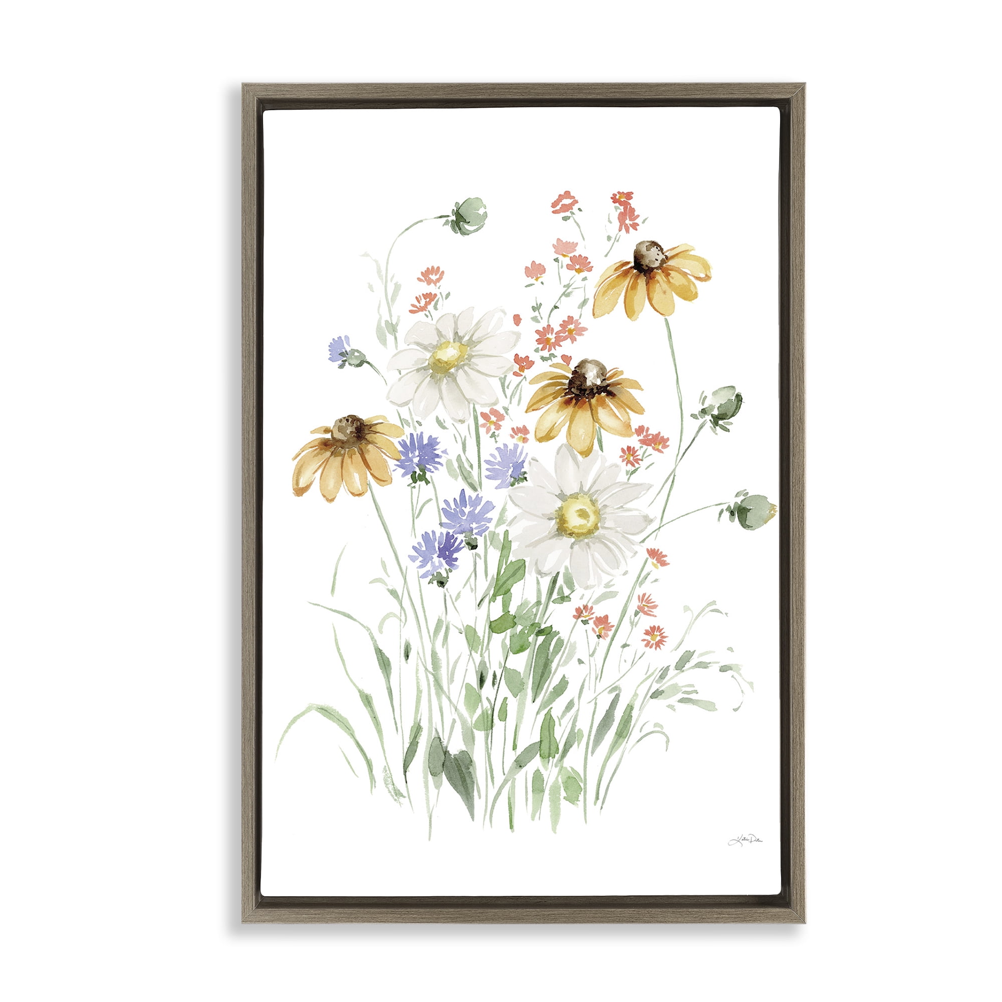 Stupell Industries Summer Garden Blooms Botanical & Floral Painting Brown Floater Framed Art Print Wall Art, 21 x 31