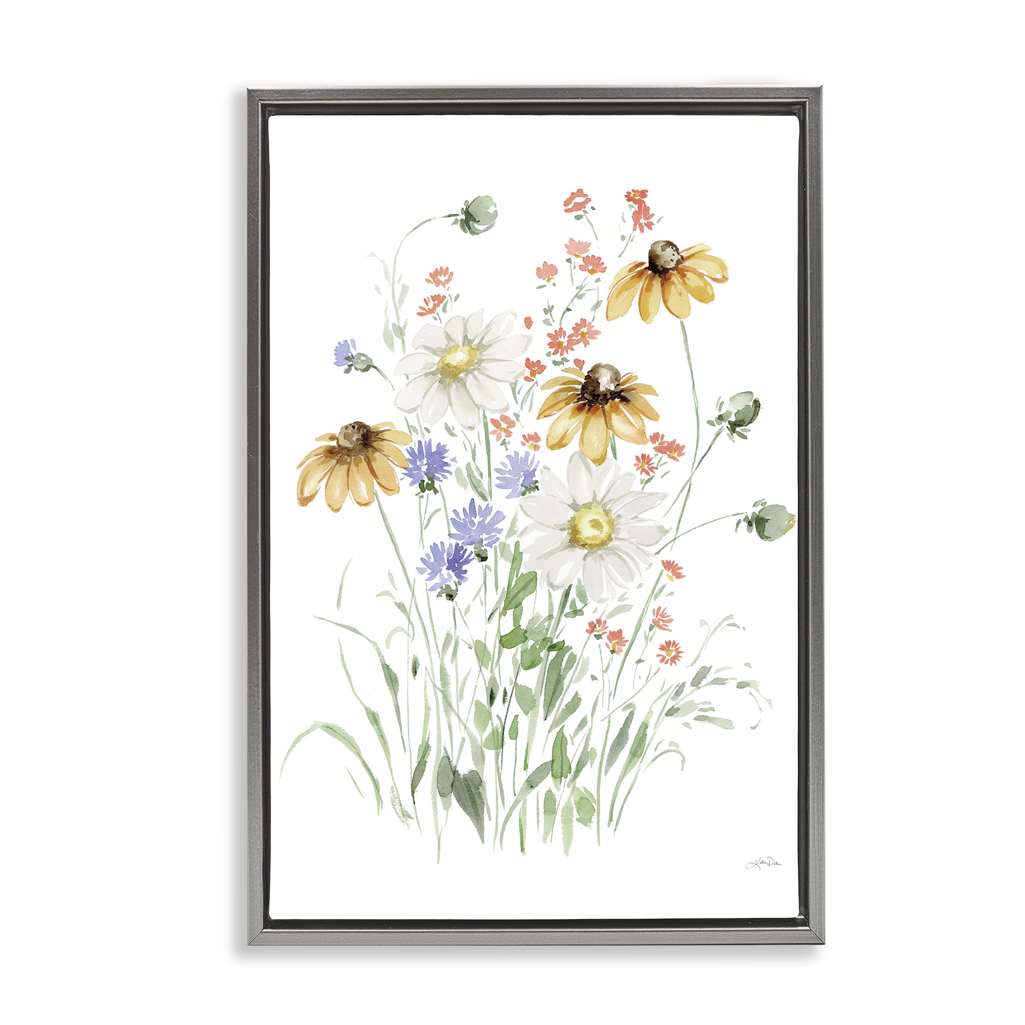Stupell Industries Summer Garden Blooms Botanical & Floral Painting Gray Floater Framed Art Print Wall Art, 21 x 31
