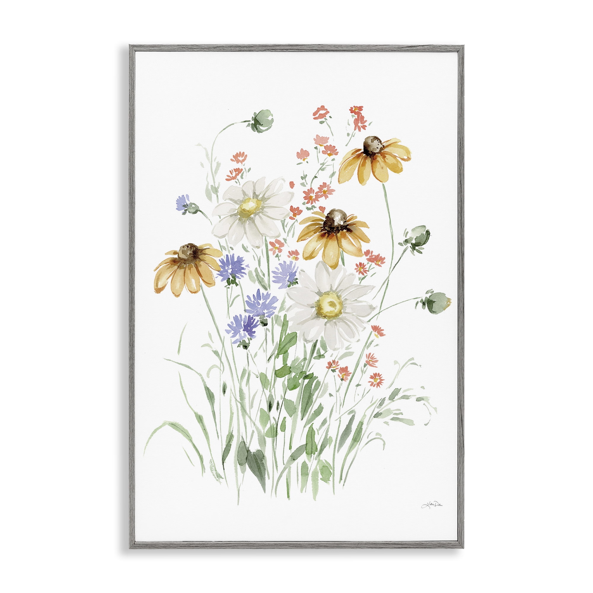 Stupell Industries Summer Garden Blooms Botanical & Floral Painting Gray Framed Art Print Wall Art, 12 x 18