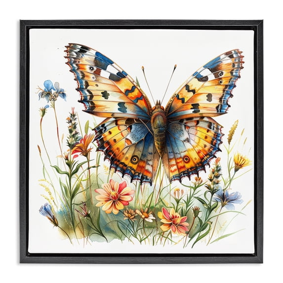Stupell Industries Eclectic Summer Garden & Butterfly Black Floating Frame Canvas Art, 25 x 25, by LSR Design Studio