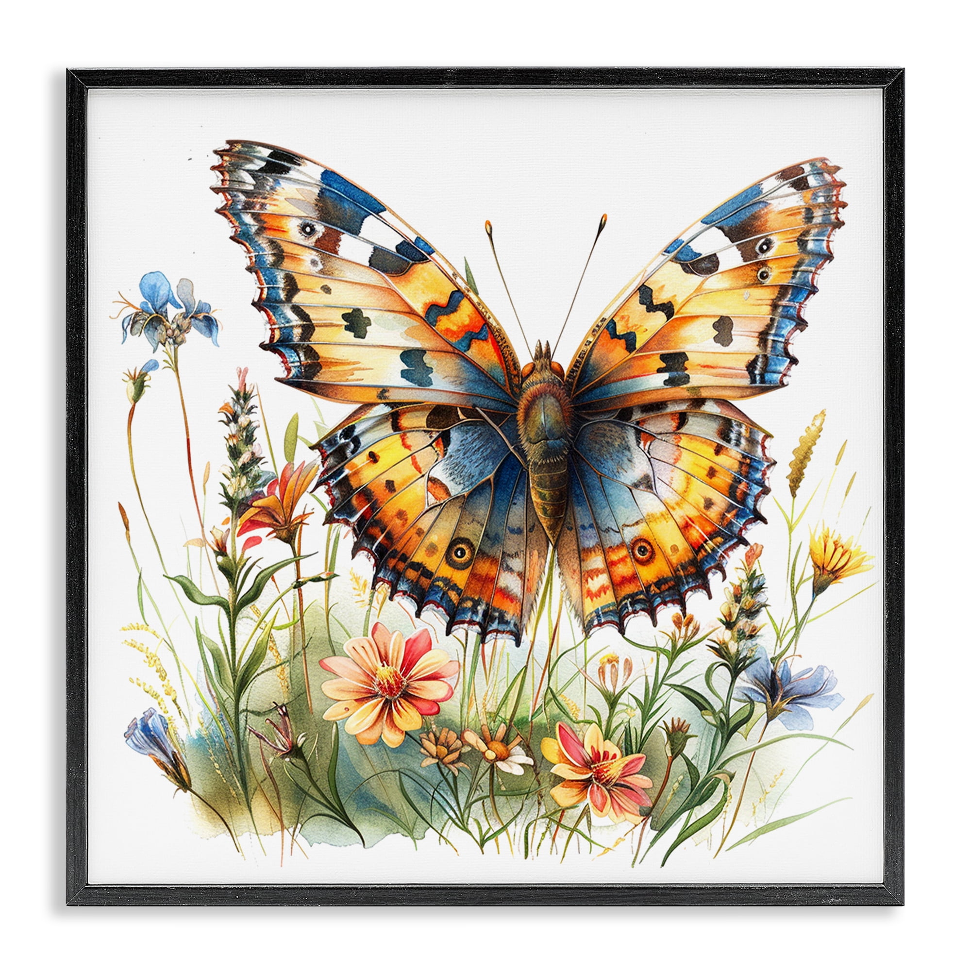 Stupell Industries Summer Garden & Butterfly Insects Painting Black Framed Art Print Wall Art, 17 x 17