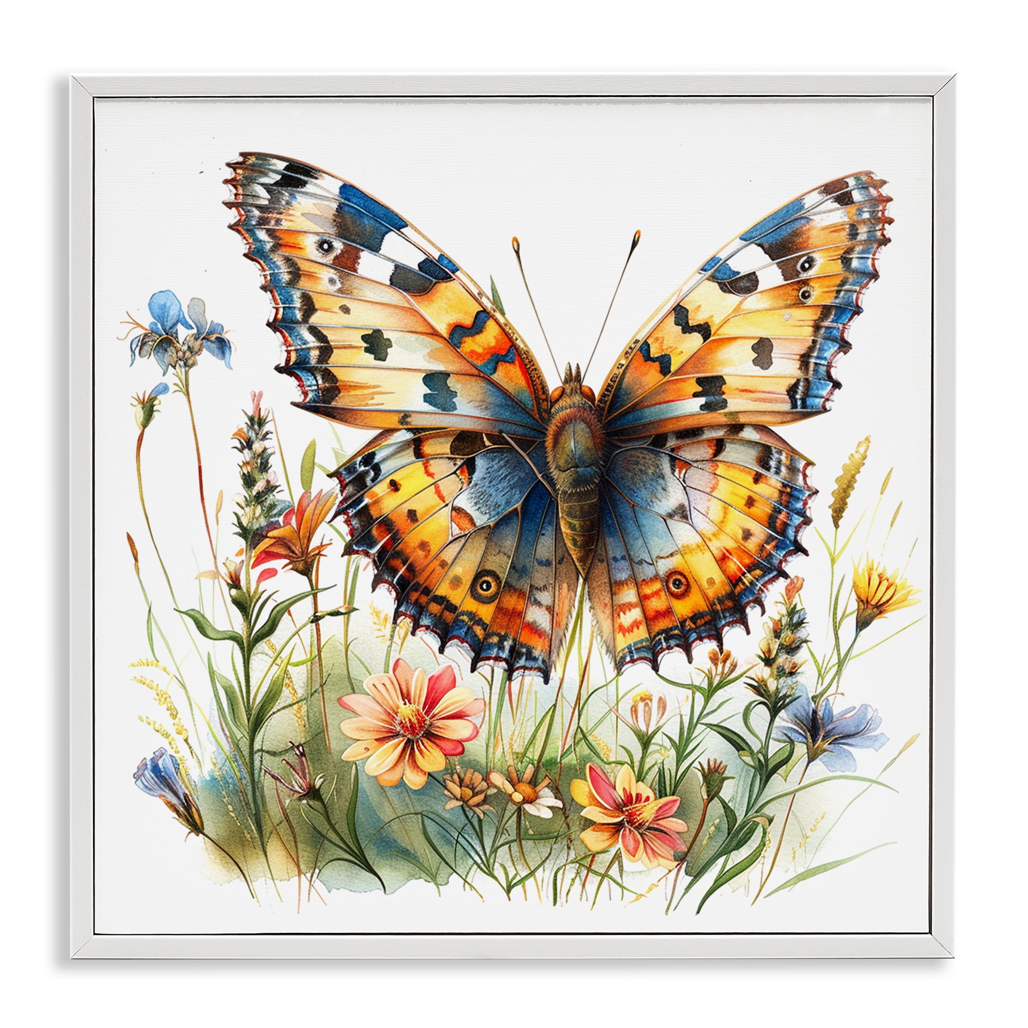 Stupell Industries Summer Garden & Butterfly Insects Painting White Framed Art Print Wall Art, 24 x 24