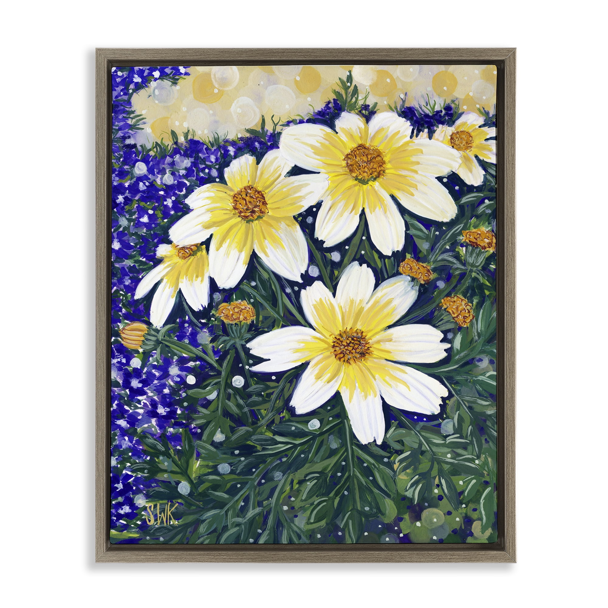 Stupell Industries Summer Garden Cosmos Brown Framed Floater Canvas Wall Art, design by Sarah Waldron Kimball