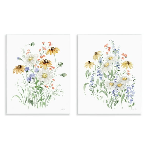 Stupell Industries Summer Garden Watercolor Daisies Plants & Flowers Painting Unframed Art Print Wall Art, 11 x 14, Set of 2