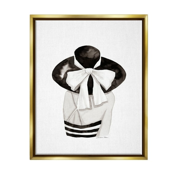 Stupell Summer Girl in Hat Beauty & Fashion Painting Gold Floater Framed Art Print Wall Art, 17 x 21