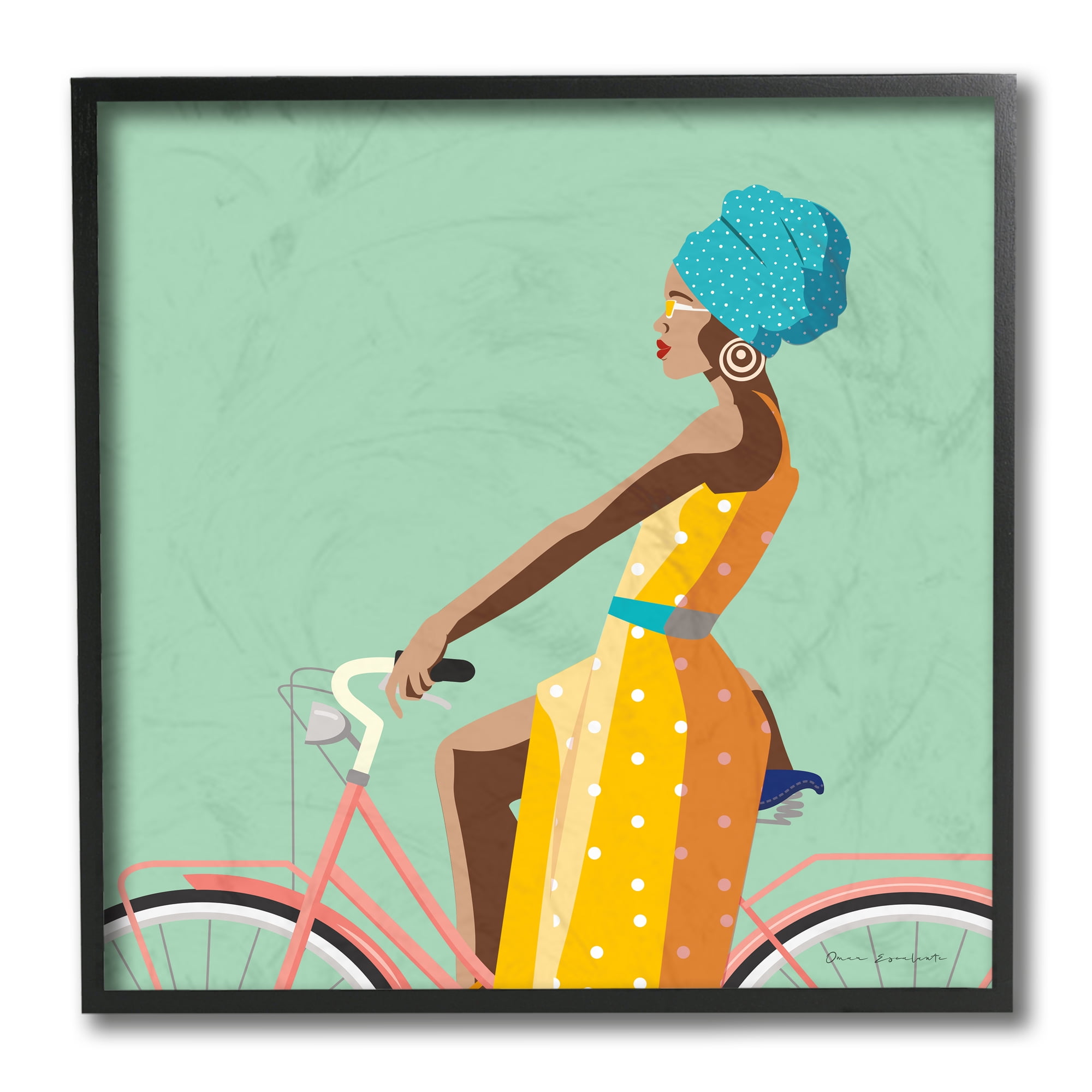 Stupell Industries Summer Girl on Pink Bicycle Glam Female Fashion Black Framed, 12 x 12, Design by Omar Escalante