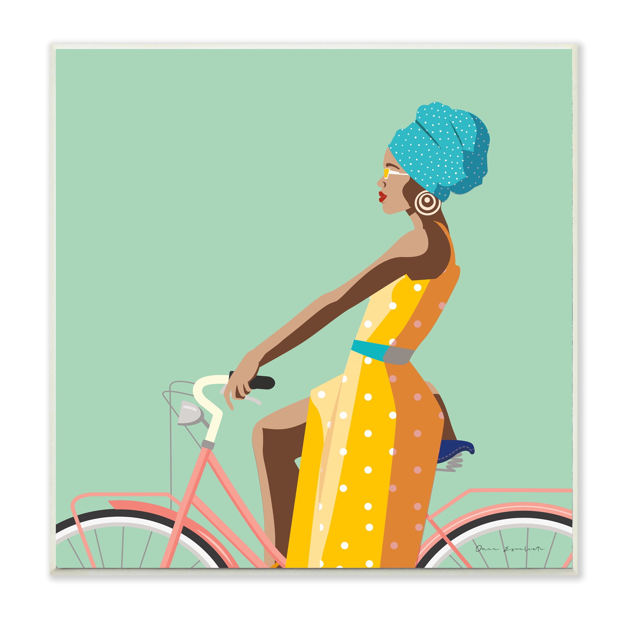 Stupell Industries Summer Girl on Pink Bicycle Glam Female Fashion Wall Plaque, 12 x 12, Design by Omar Escalante