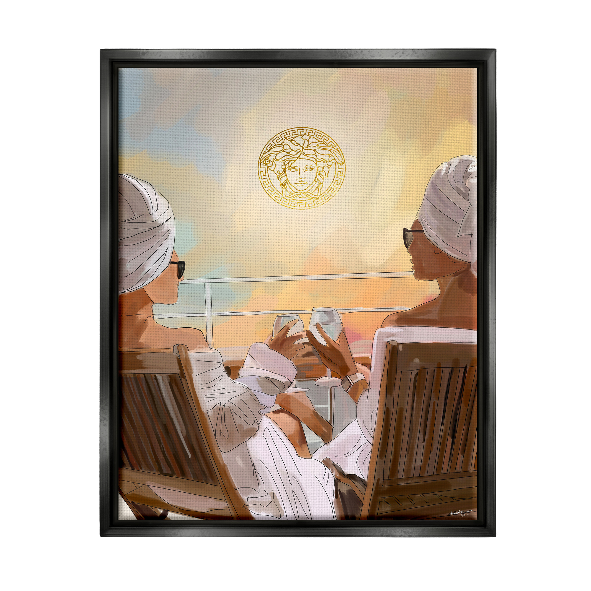 Stupell Industries Summer Glam Women Beauty & Fashion Painting Black Floater Framed Art Print Wall Art, 17 x 21