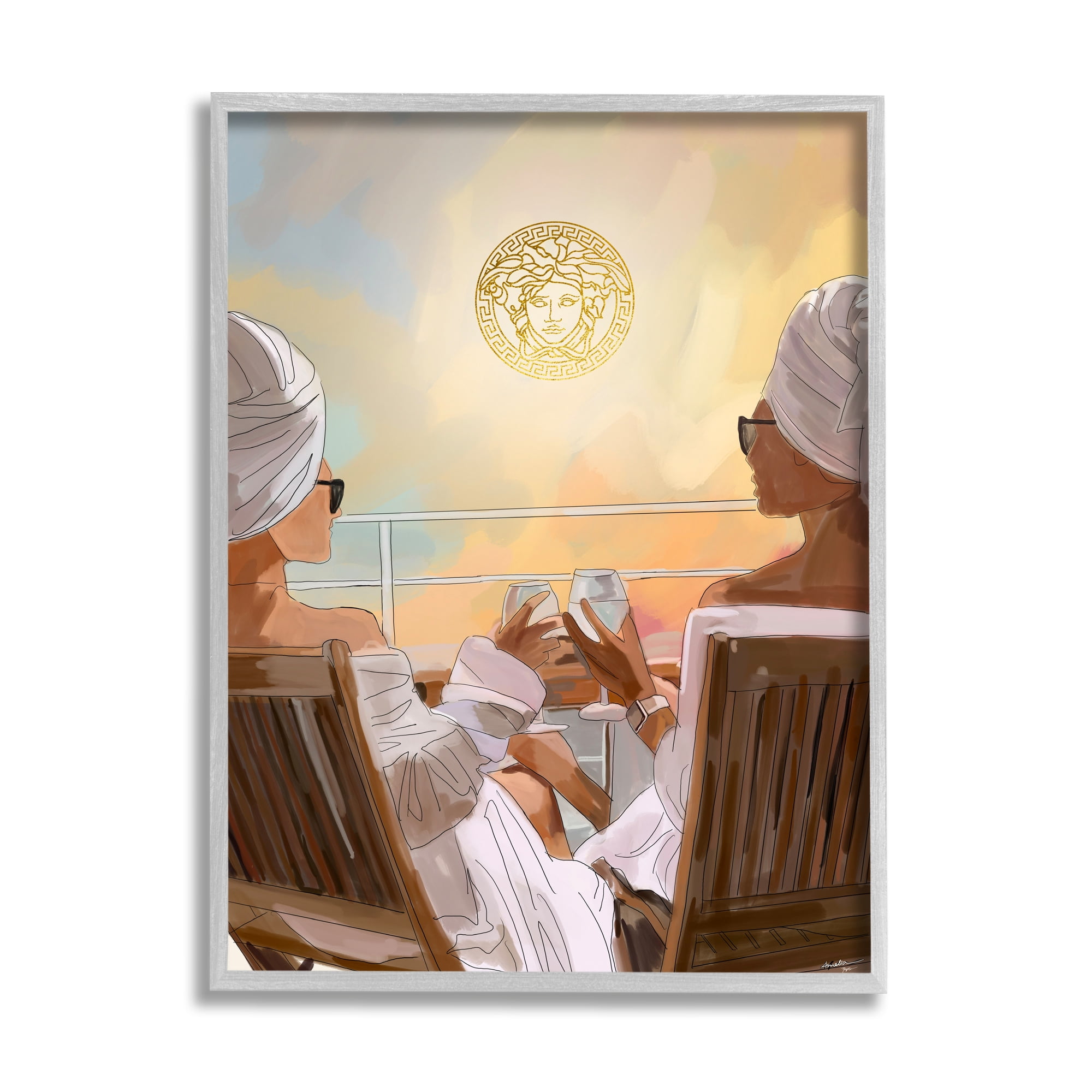 Stupell Industries Summer Glam Women Beauty & Fashion Painting Gray Framed Art Print Wall Art, 16 x 20