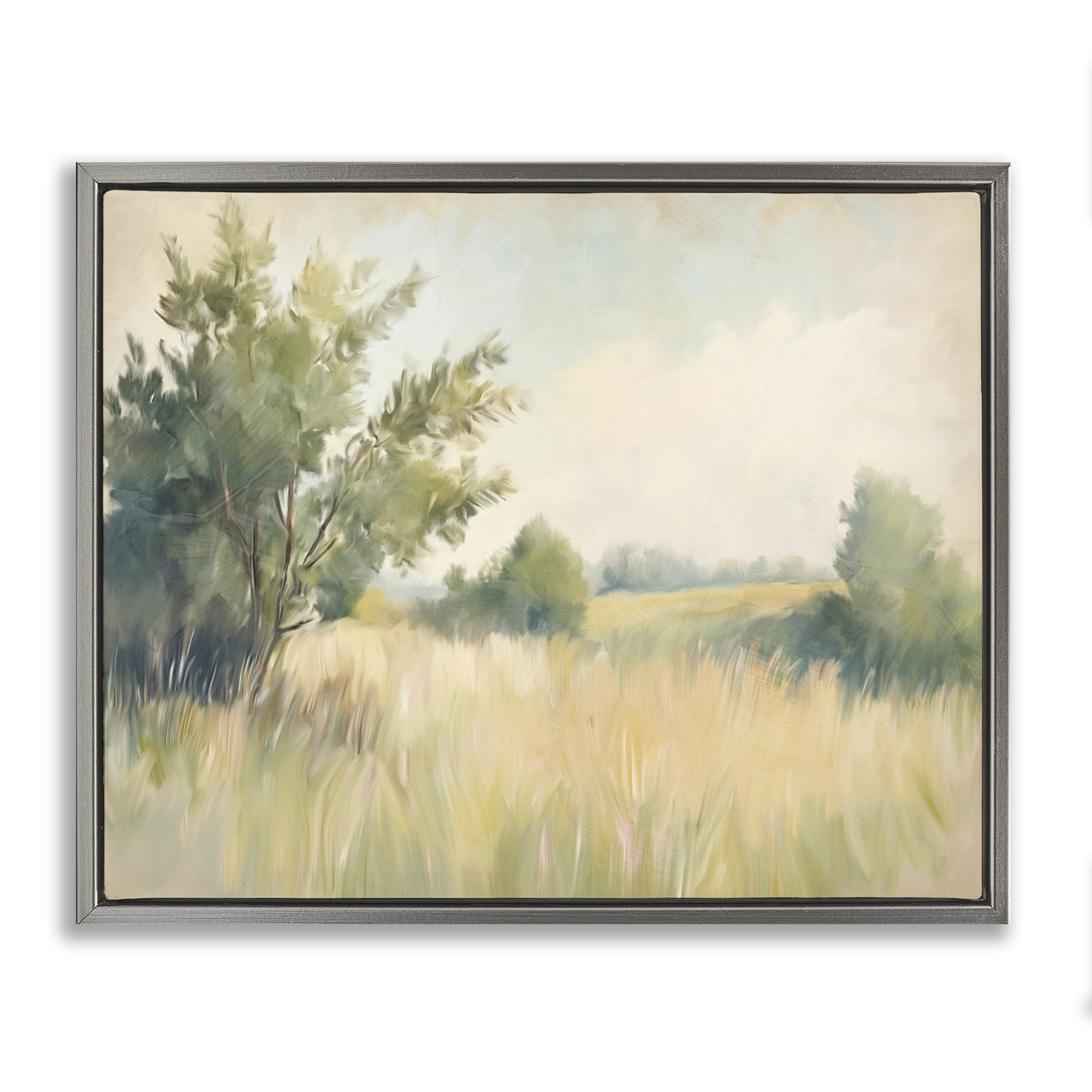Stupell Industries Summer Green Meadow Gray Framed Floater Canvas Wall Art, design by Kim Allen