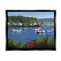 Stupell Industries Summer Harbor Inlet Landscape Painting Black Floater Framed Canvas Art Print Wall Art, 21 x 17