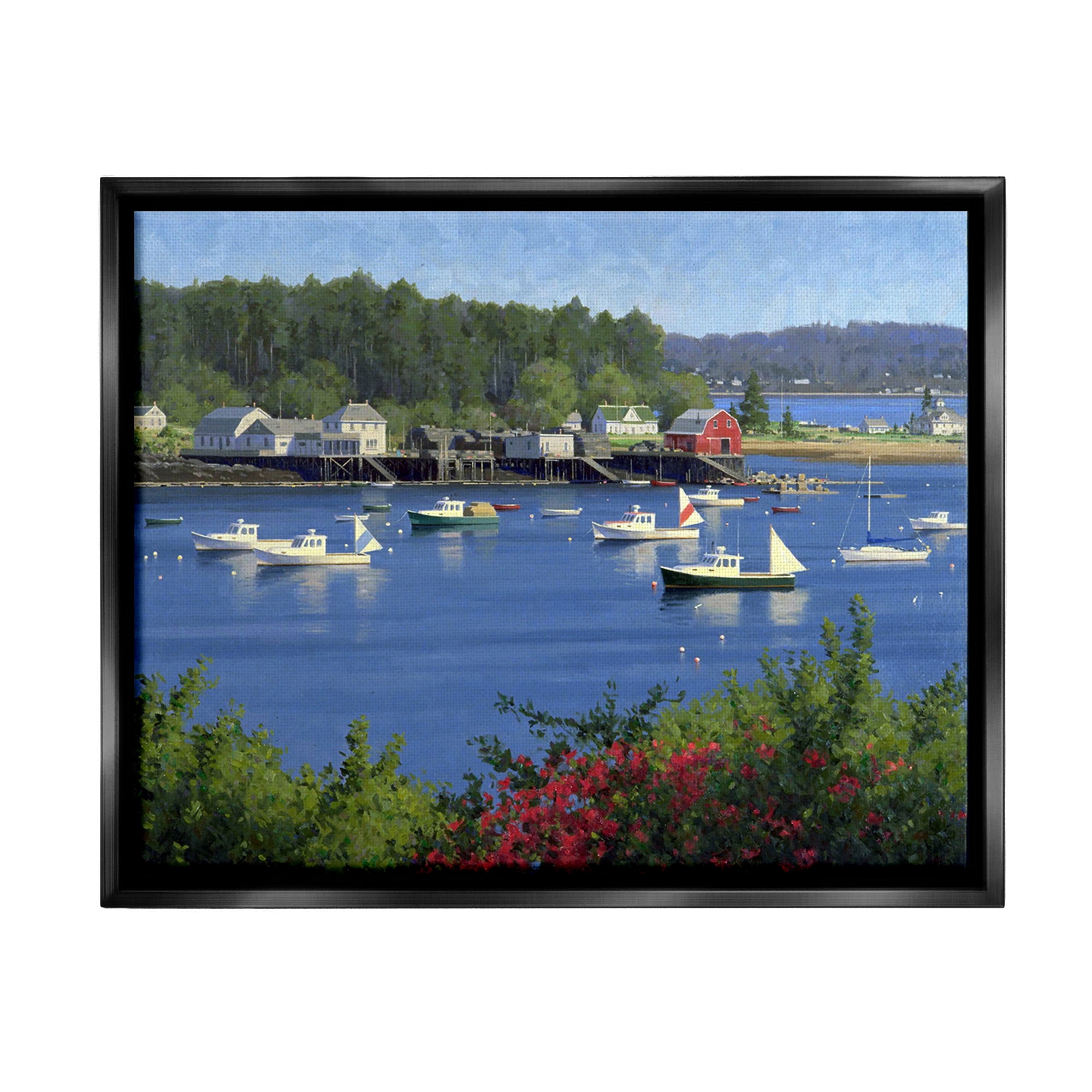 Stupell Industries Summer Harbor Inlet Landscape Painting Black Floater Framed Canvas Art Print Wall Art, 31 x 25