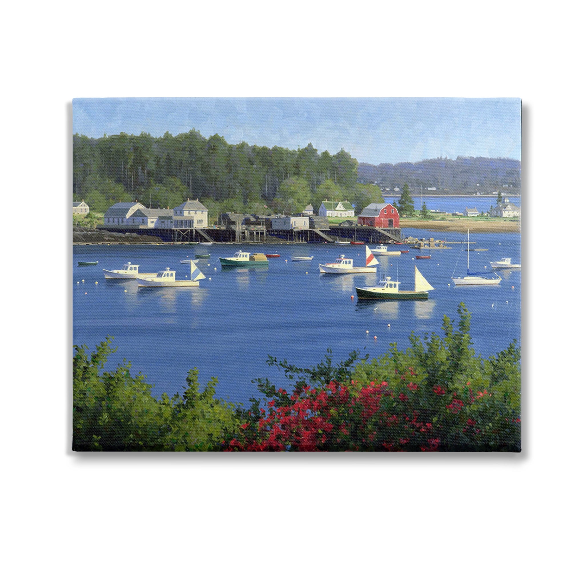 Stupell Industries Summer Harbor Inlet Landscape Painting Gallery Wrapped Canvas Art Print Wall Art, 20 x 16