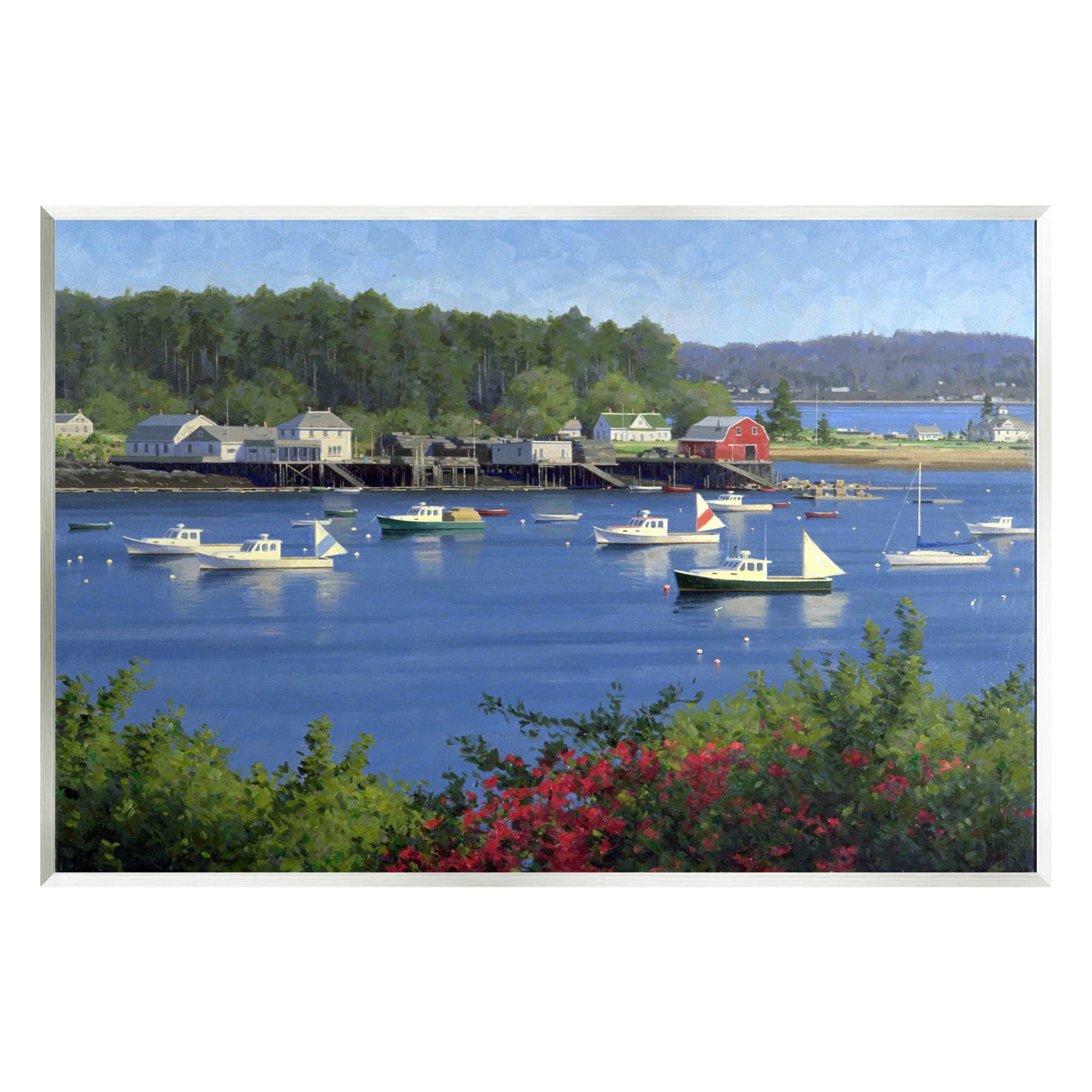Stupell Industries Summer Harbor Inlet Landscape Painting Unframed Art Print Wall Art, 15 x 10