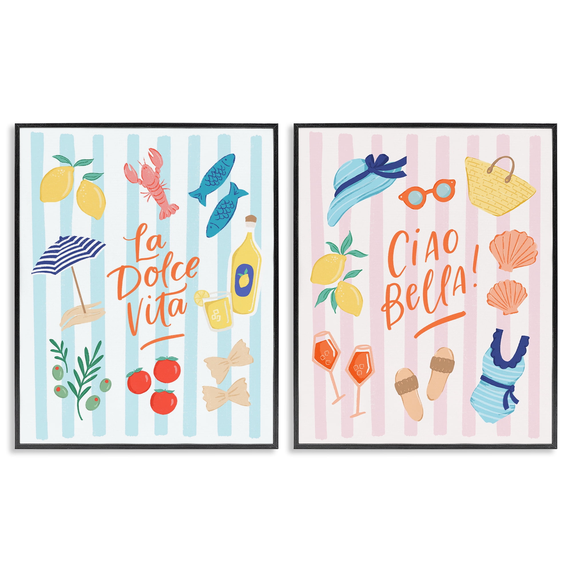 Stupell Industries Summer Italian Vacation 2 Piece Black Framed Giclee Art Set, design by Sandra Picco
