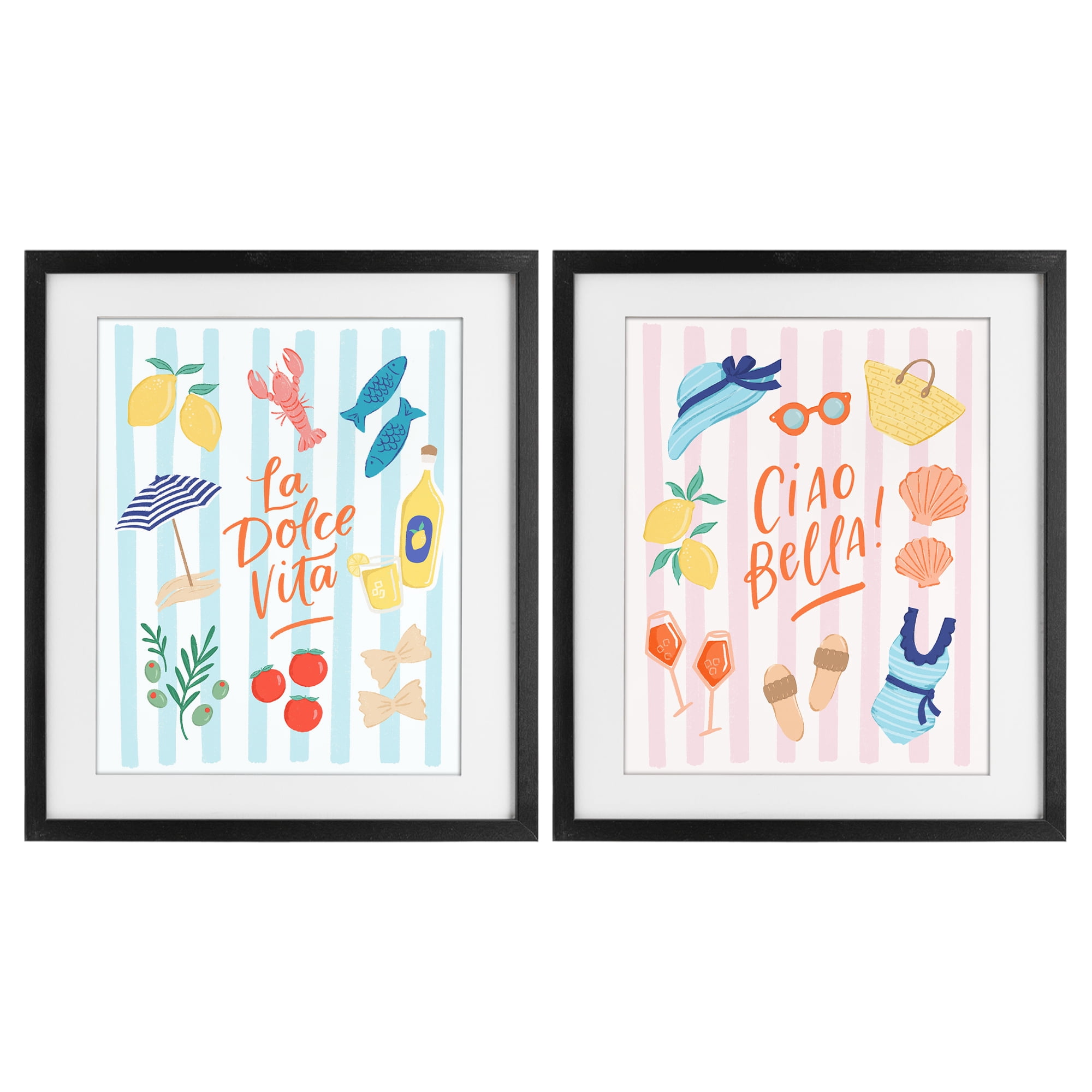 Stupell Industries Summer Italian Vacation 2 Piece Black Framed Print Under Glass Set, design by Sandra Picco