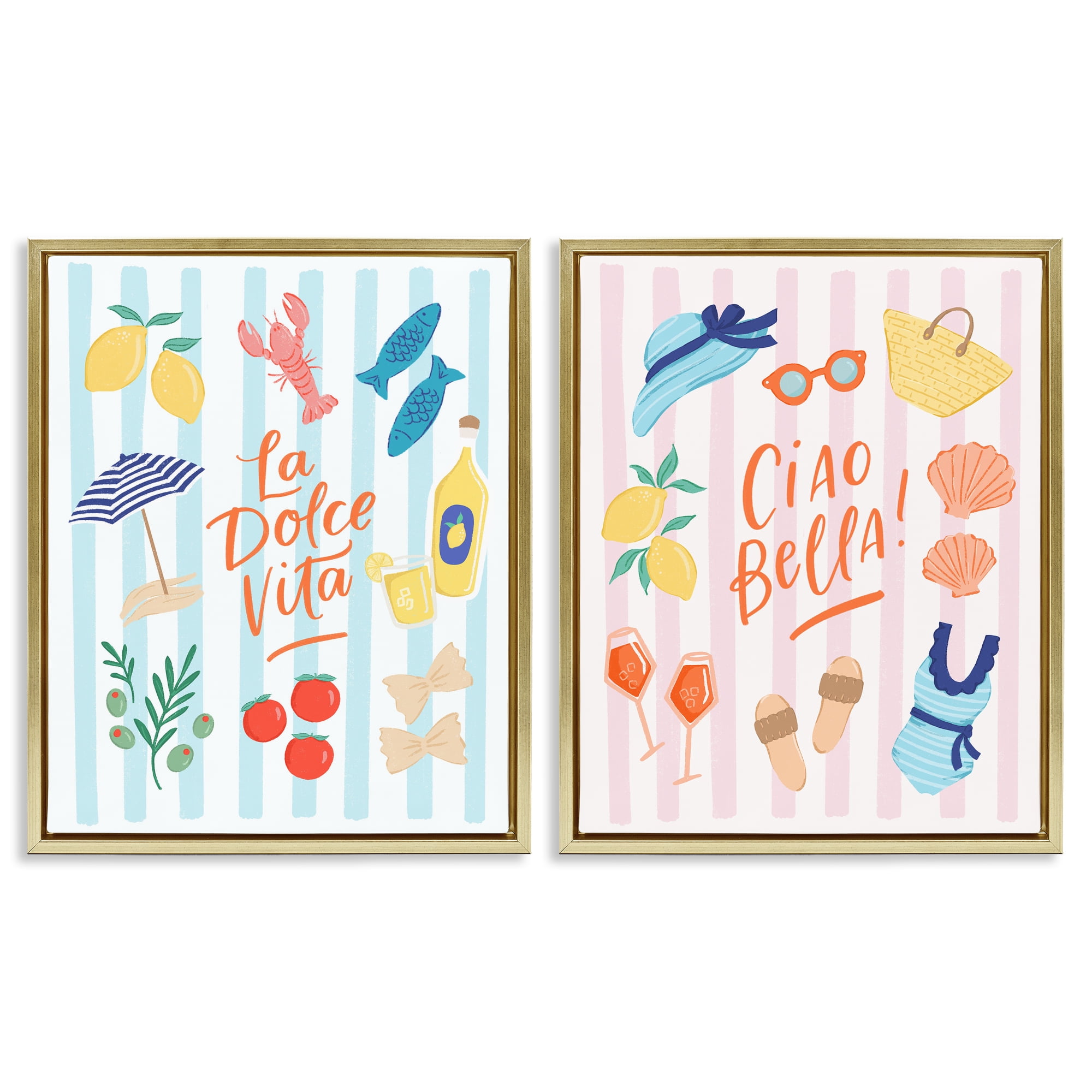 Stupell Industries Summer Italian Vacation 2 Piece Gold Framed Floater Canvas Set, design by Sandra Picco