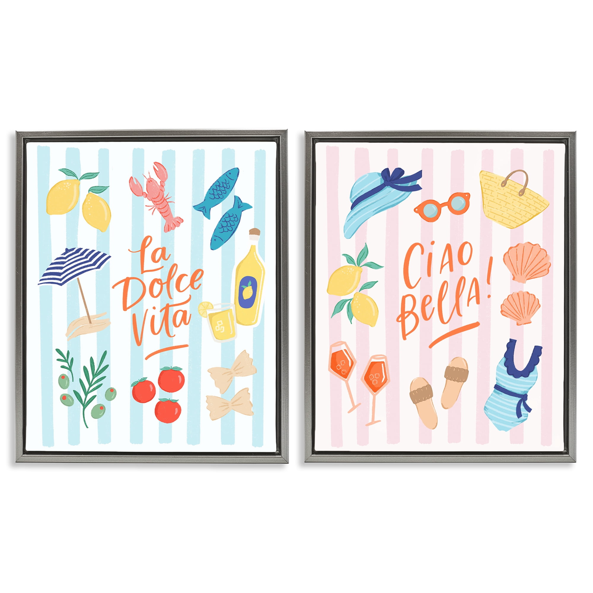 Stupell Industries Summer Italian Vacation 2 Piece Gray Framed Floater Canvas Set, design by Sandra Picco