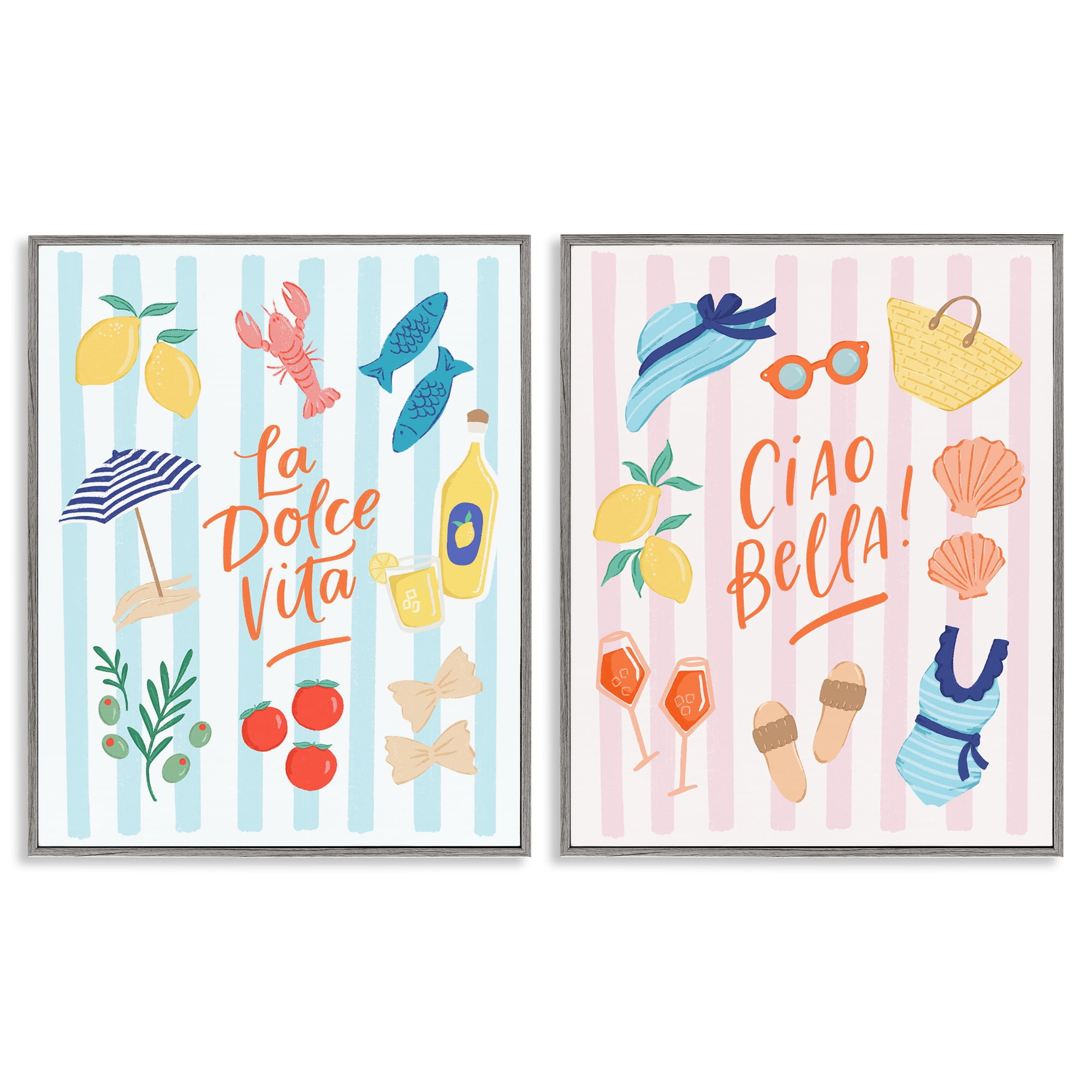 Stupell Industries Summer Italian Vacation 2 Piece Gray Framed Giclee Art Set, design by Sandra Picco