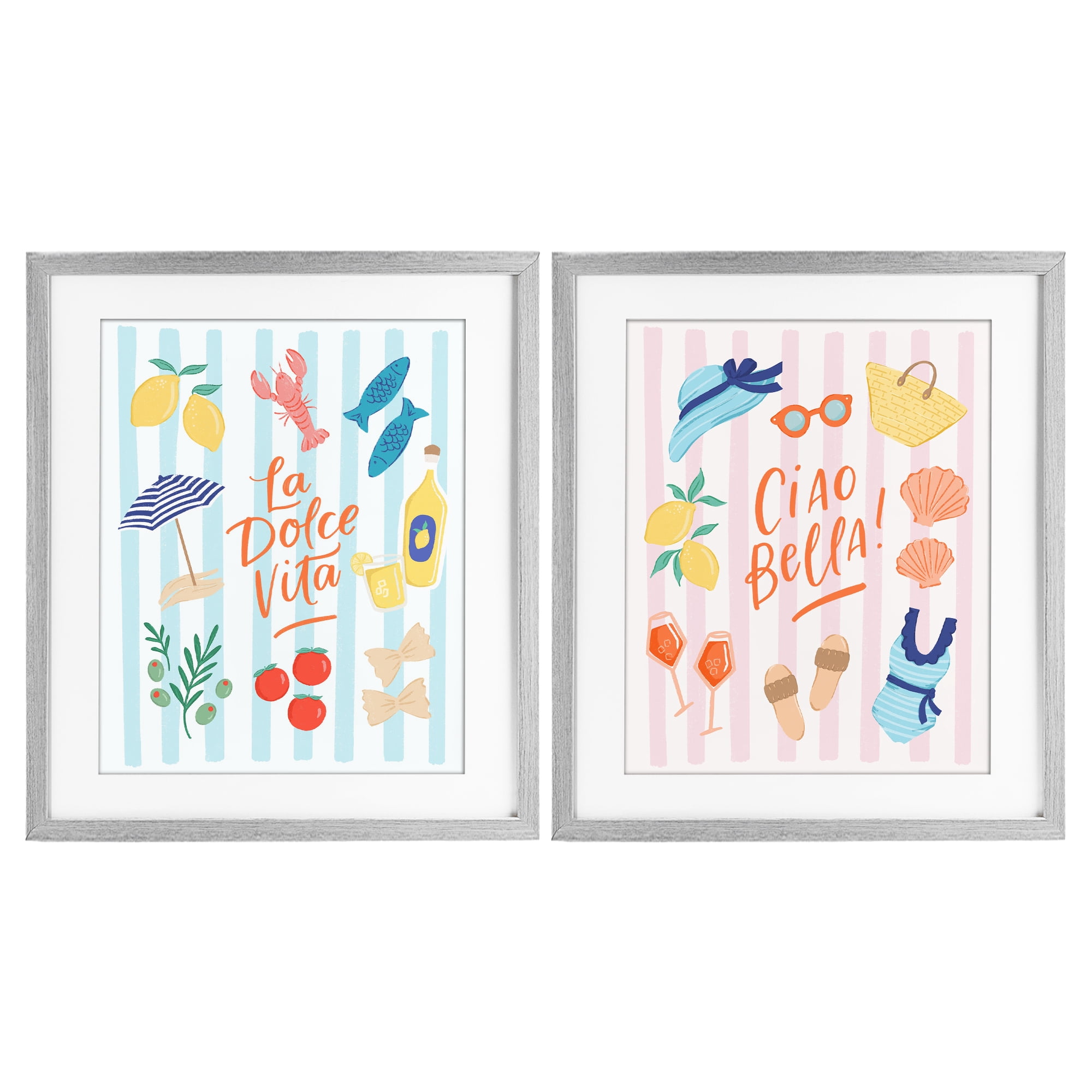 Stupell Industries Summer Italian Vacation 2 Piece Gray Framed Print Under Glass Set, design by Sandra Picco