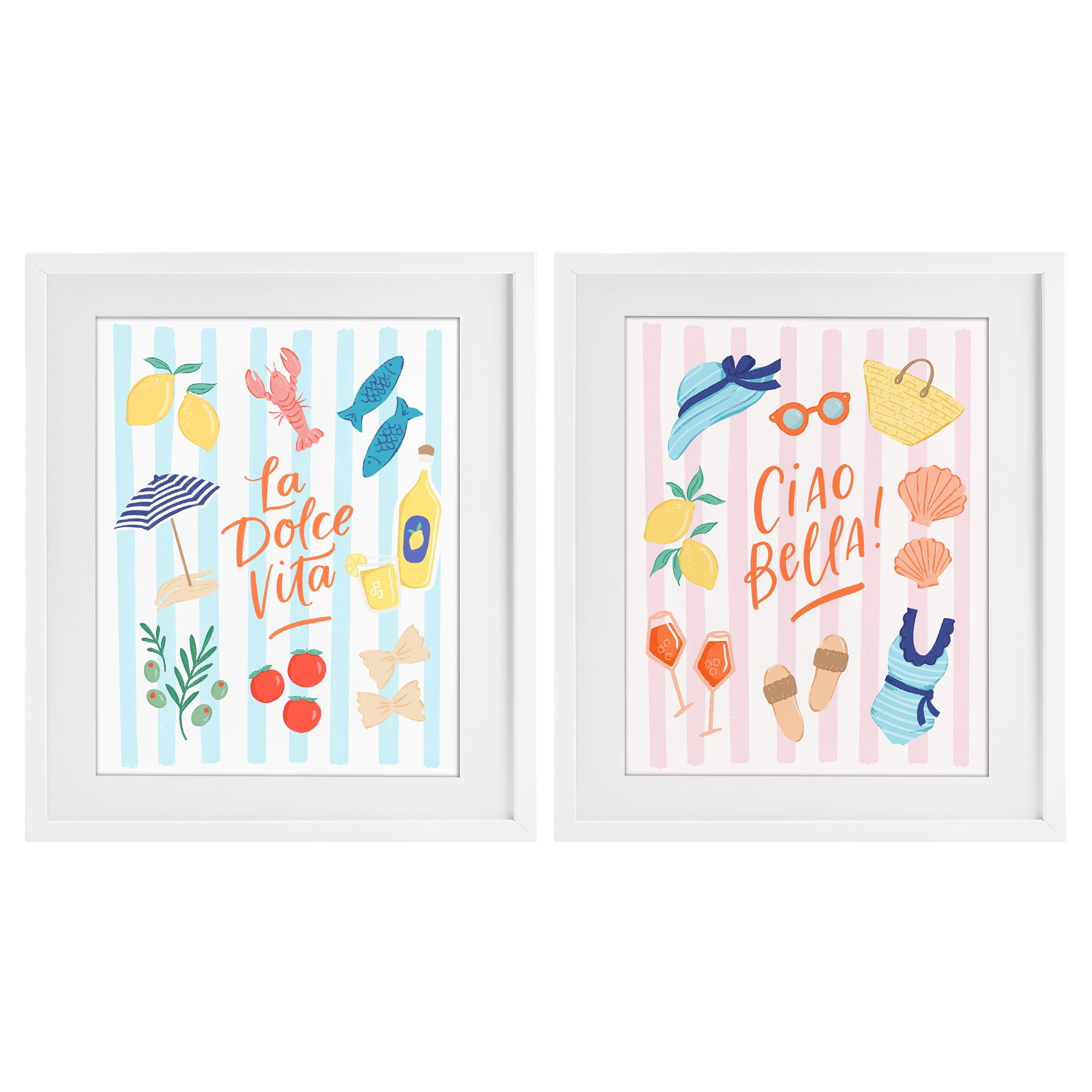 Stupell Industries Summer Italian Vacation 2 Piece White Framed Print Under Glass Set, design by Sandra Picco