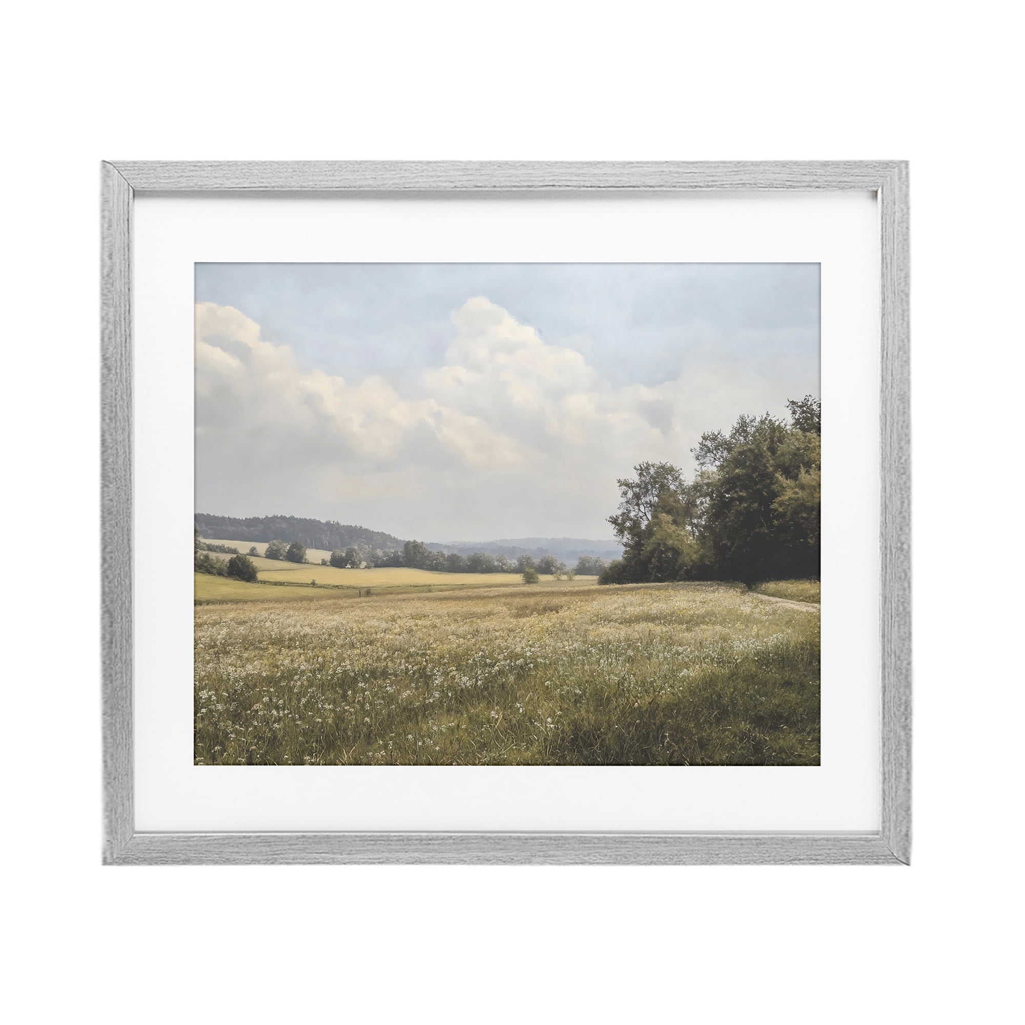 Stupell Industries Summer Landscape Cloudy Meadow Gray Framed Print Under Glass, design by Franklyn Gregory