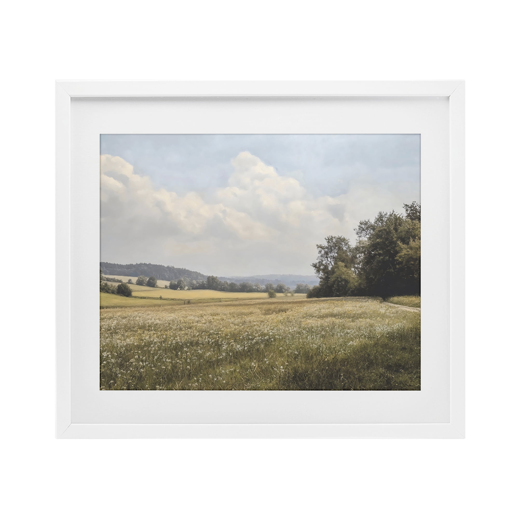 Stupell Industries Summer Landscape Cloudy Meadow White Framed Print Under Glass, design by Franklyn Gregory