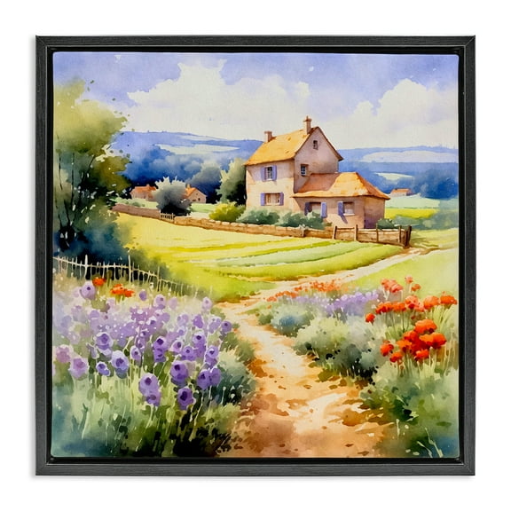 Stupell Industries Summer Lavender Farm Landscape & Nature Painting Black Floater Framed Canvas Art Print Wall Art, 18 x 18