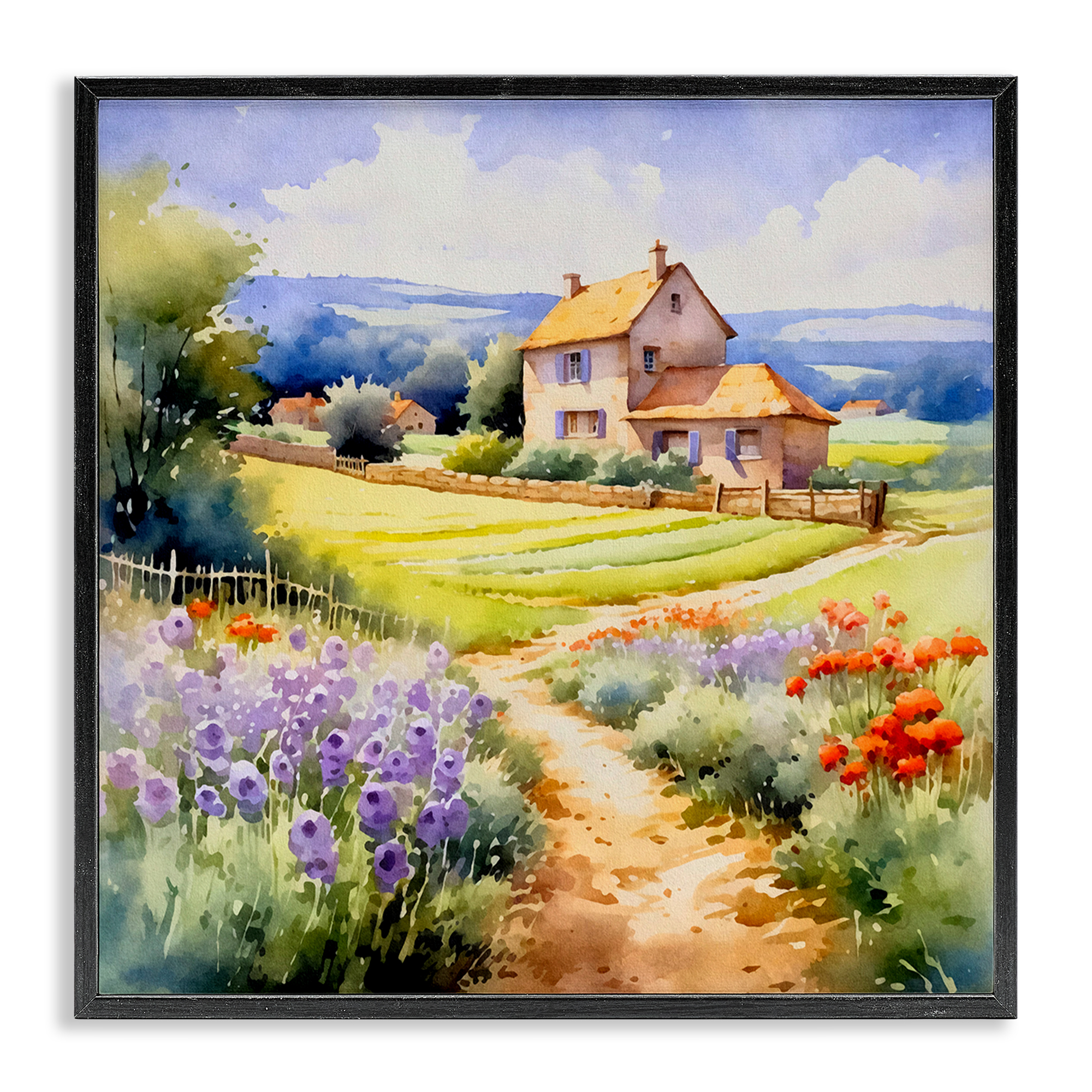Stupell Industries Summer Lavender Farm Landscape & Nature Painting Black Framed Art Print Wall Art, 17 x 17