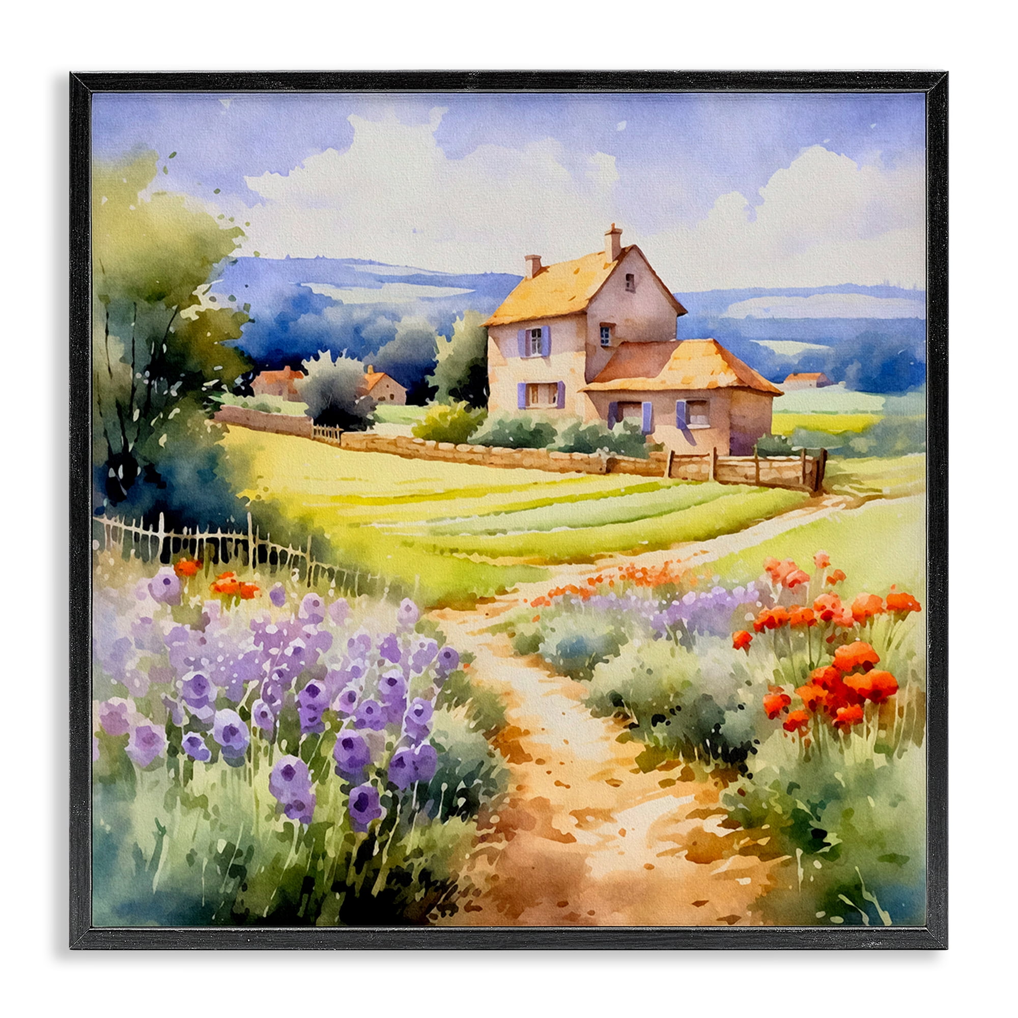 Stupell Industries Summer Lavender Farm Landscape & Nature Painting Black Framed Art Print Wall Art, 24 x 24