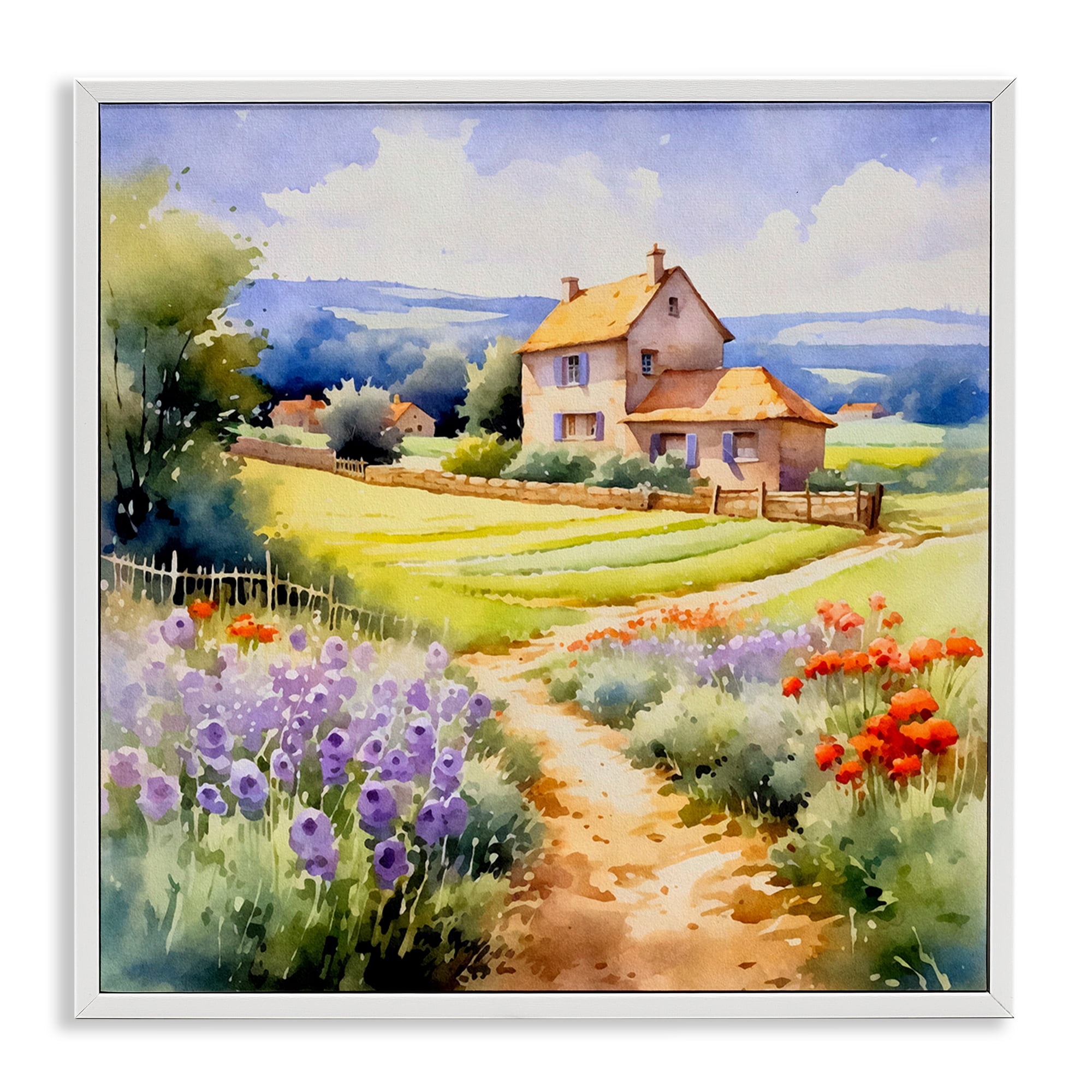 Stupell Industries Summer Lavender Farm Landscape & Nature Painting White Framed Art Print Wall Art, 17 x 17
