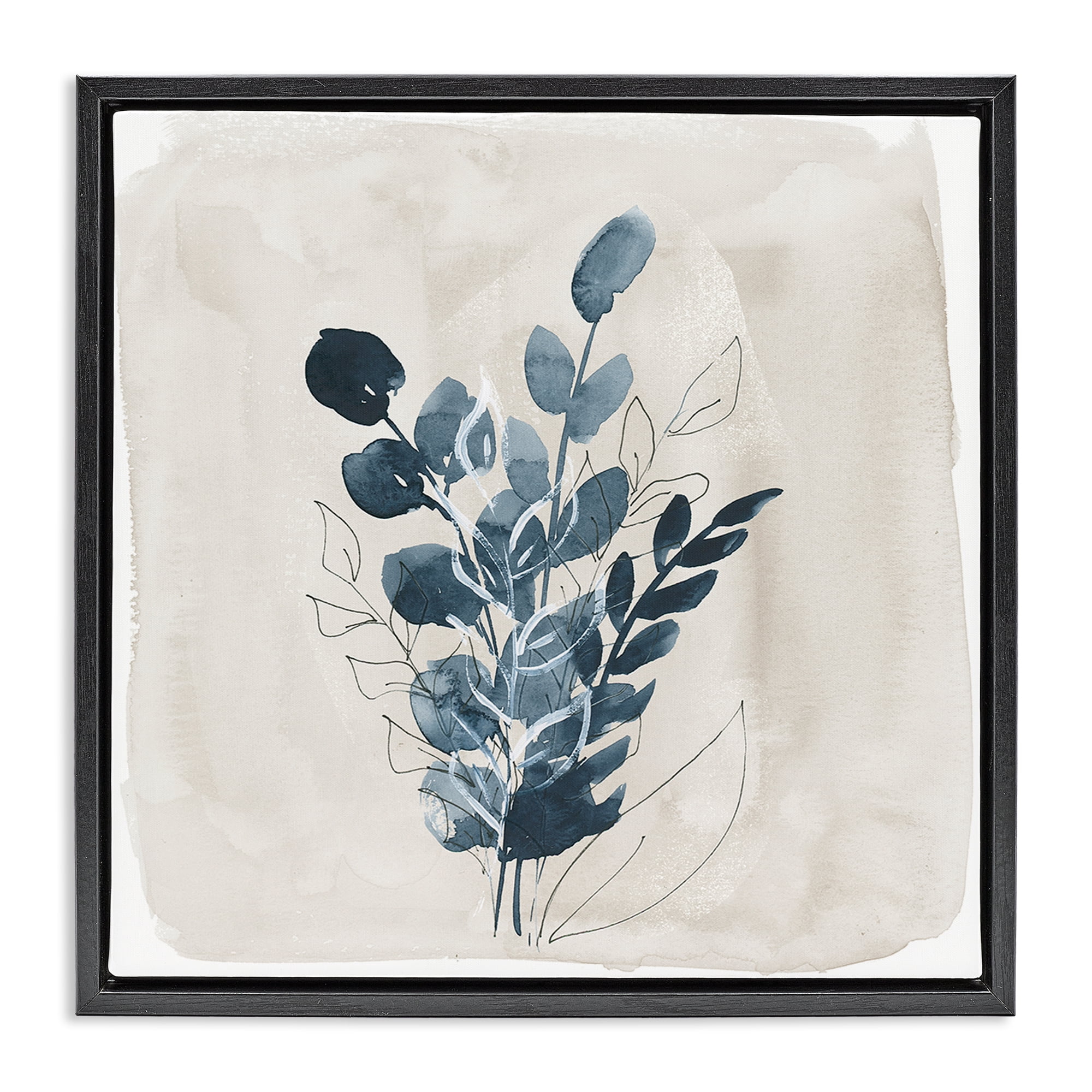 Stupell Industries Summer Leaf Sprigs Plants & Flowers Painting Black Floater Framed Canvas Art Print Wall Art, 25 x 25