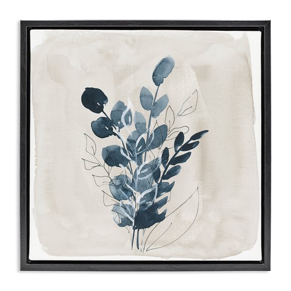 Stupell Industries Summer Leaf Sprigs Plants & Flowers Painting Black Floater Framed Canvas Art Print Wall Art, 25 x 25